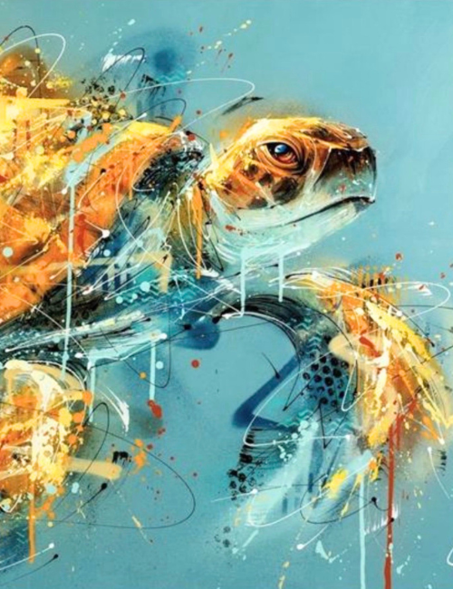 contemporary painting of a tiger on a dark background