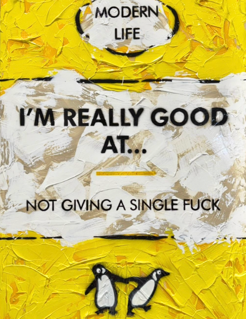 texture original of a story book poster with the words 'I'm really good at... not giving a single fuck' written on it