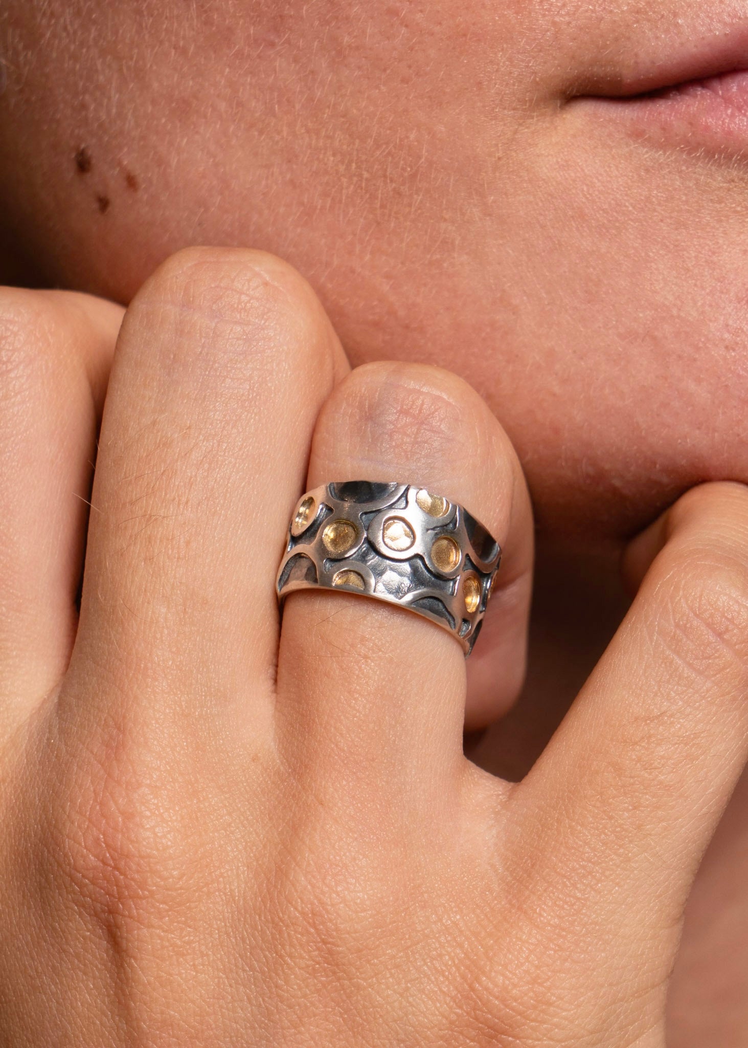 Oxidised Sterling Silver & Gold Vermeil Ring