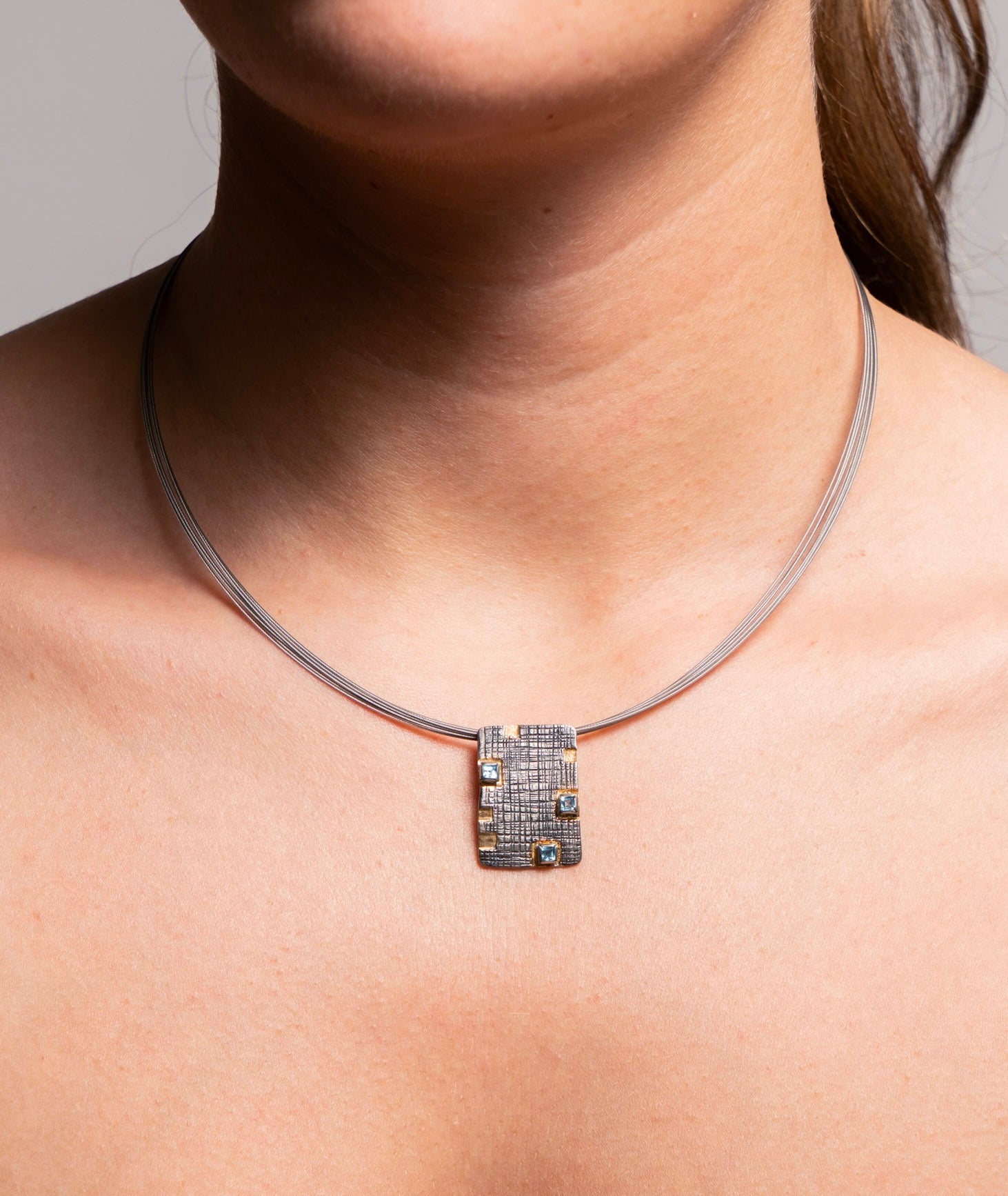 Eva Stone Oxidised silver Pendant with Blue Topaz