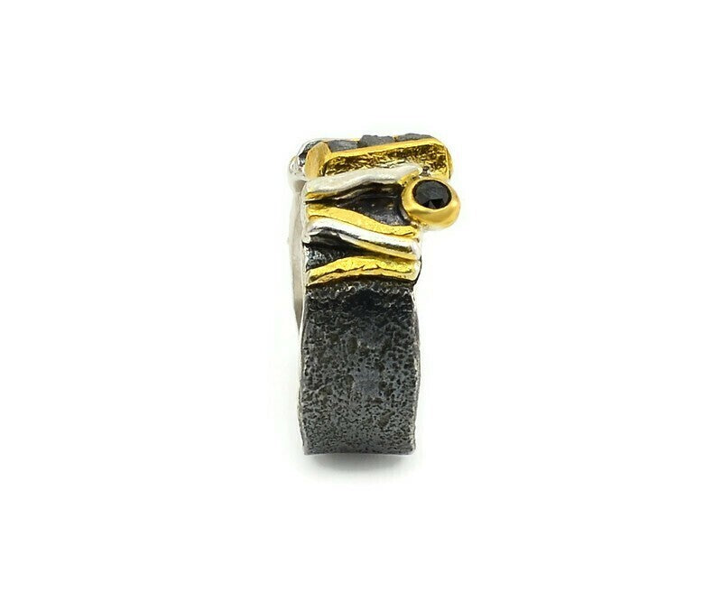 Oxidised Silver & Gold with rough Diamond & Black Diamond