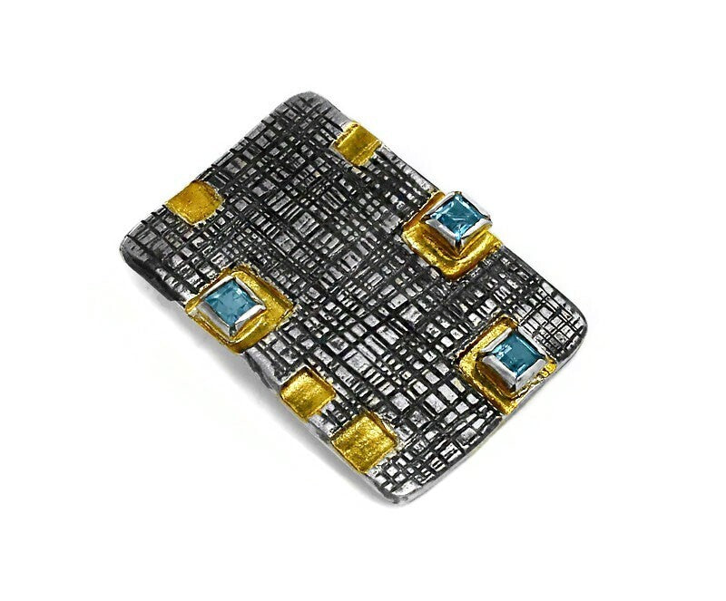 Stylish Topaz, Gold & Oxidized Pendant