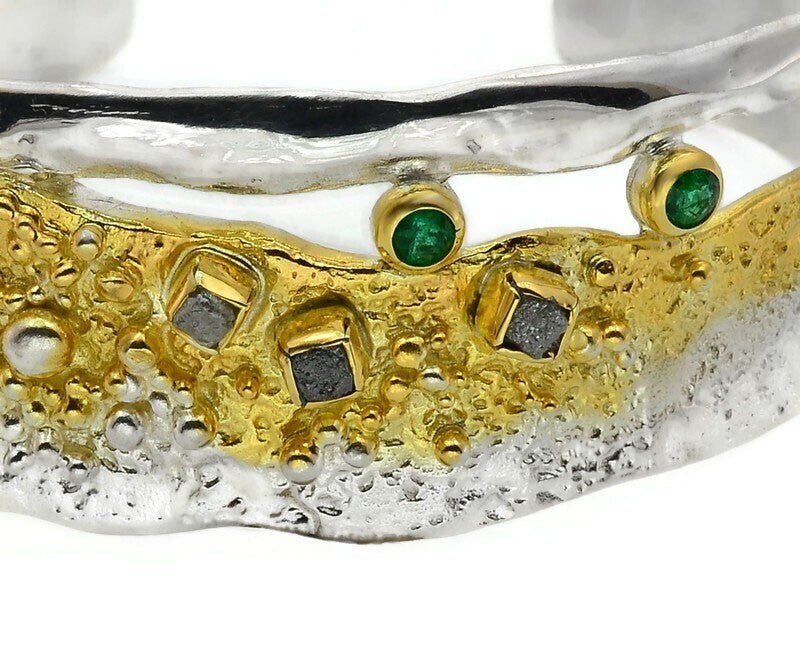 Rough Diamond & Emerald Cuff Bangle