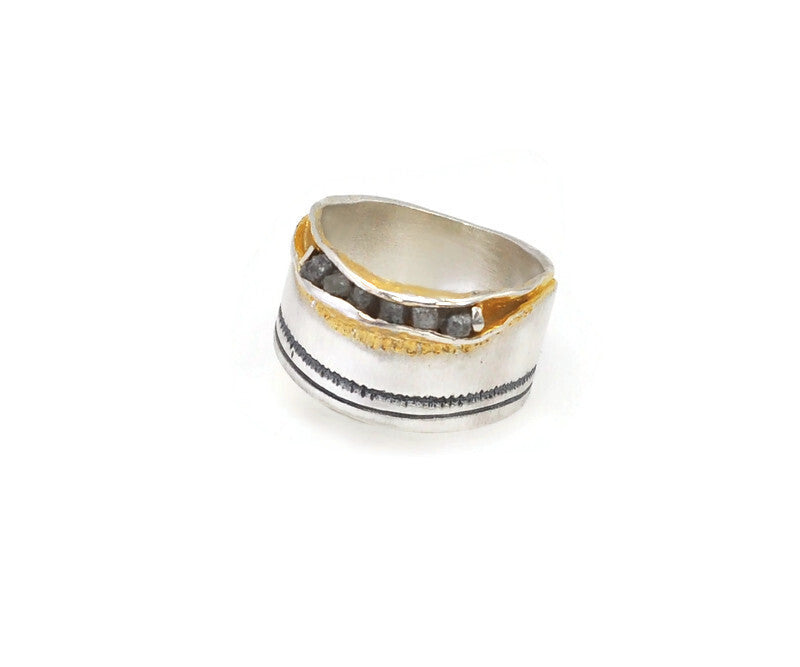 Diamond , Gold & Silver contemporary Ring