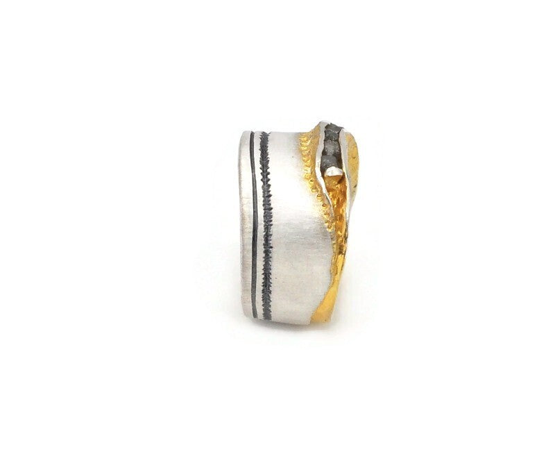 Diamond , Gold & Silver contemporary Ring