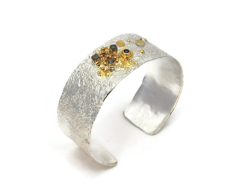Eva Stone Diamond Detail Silver Cuff Bracelet