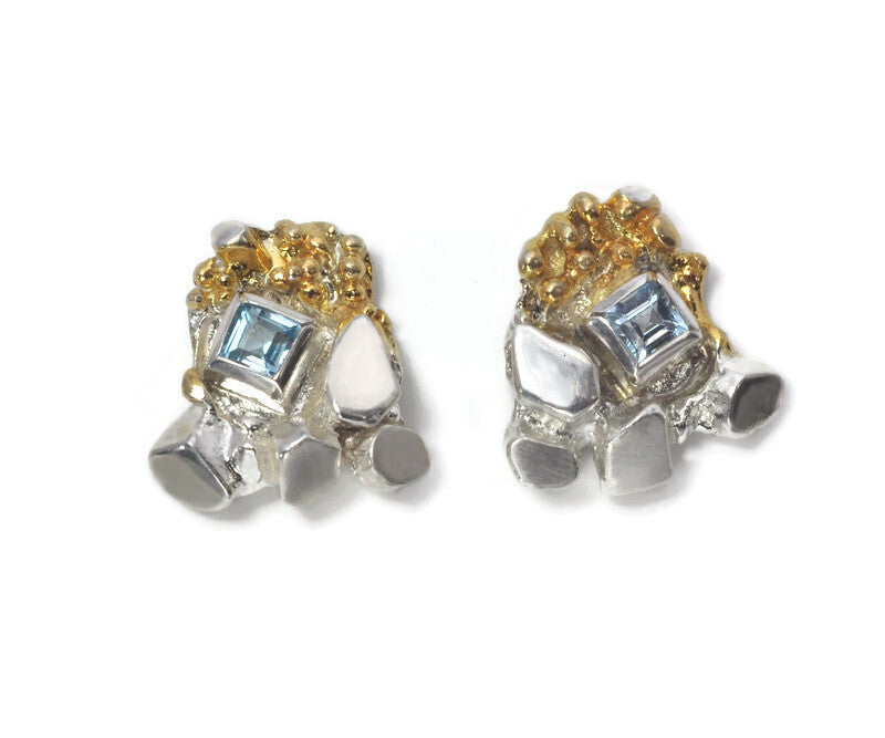 Organic style silver /Gold & Topaz Studs