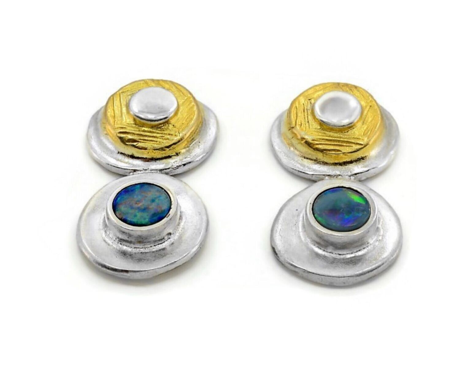 Opal, Silver & Gold Earrings