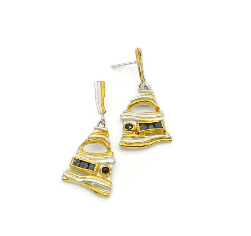 Statement rough & black diamond earrings