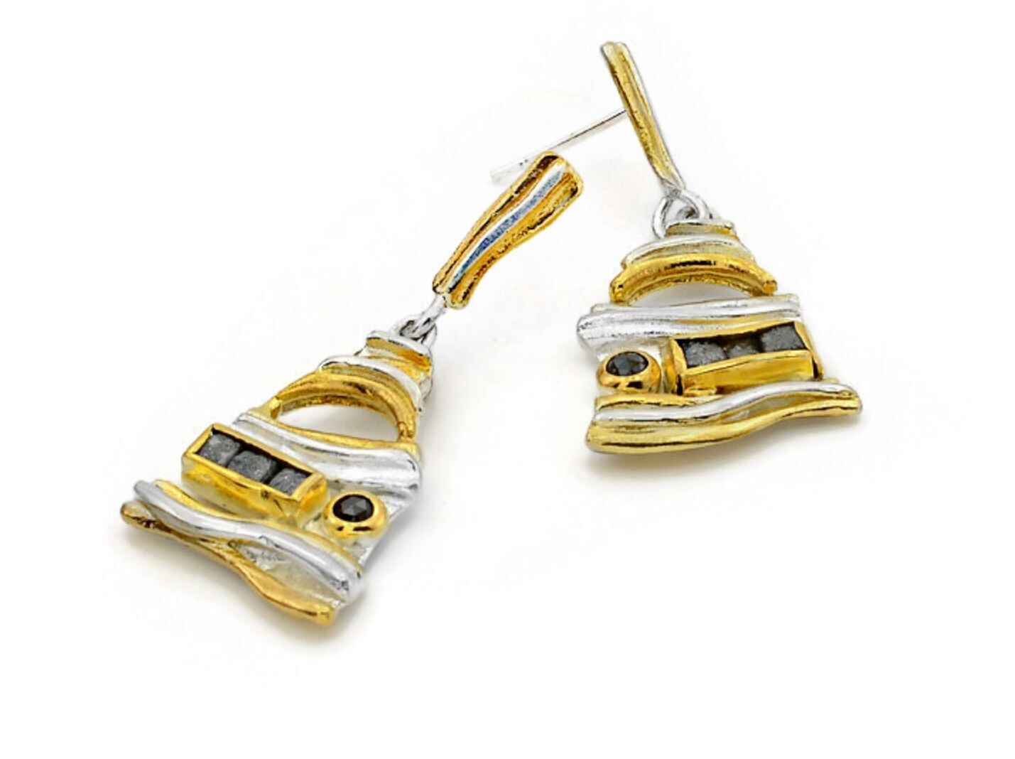 Statement rough & black diamond earrings