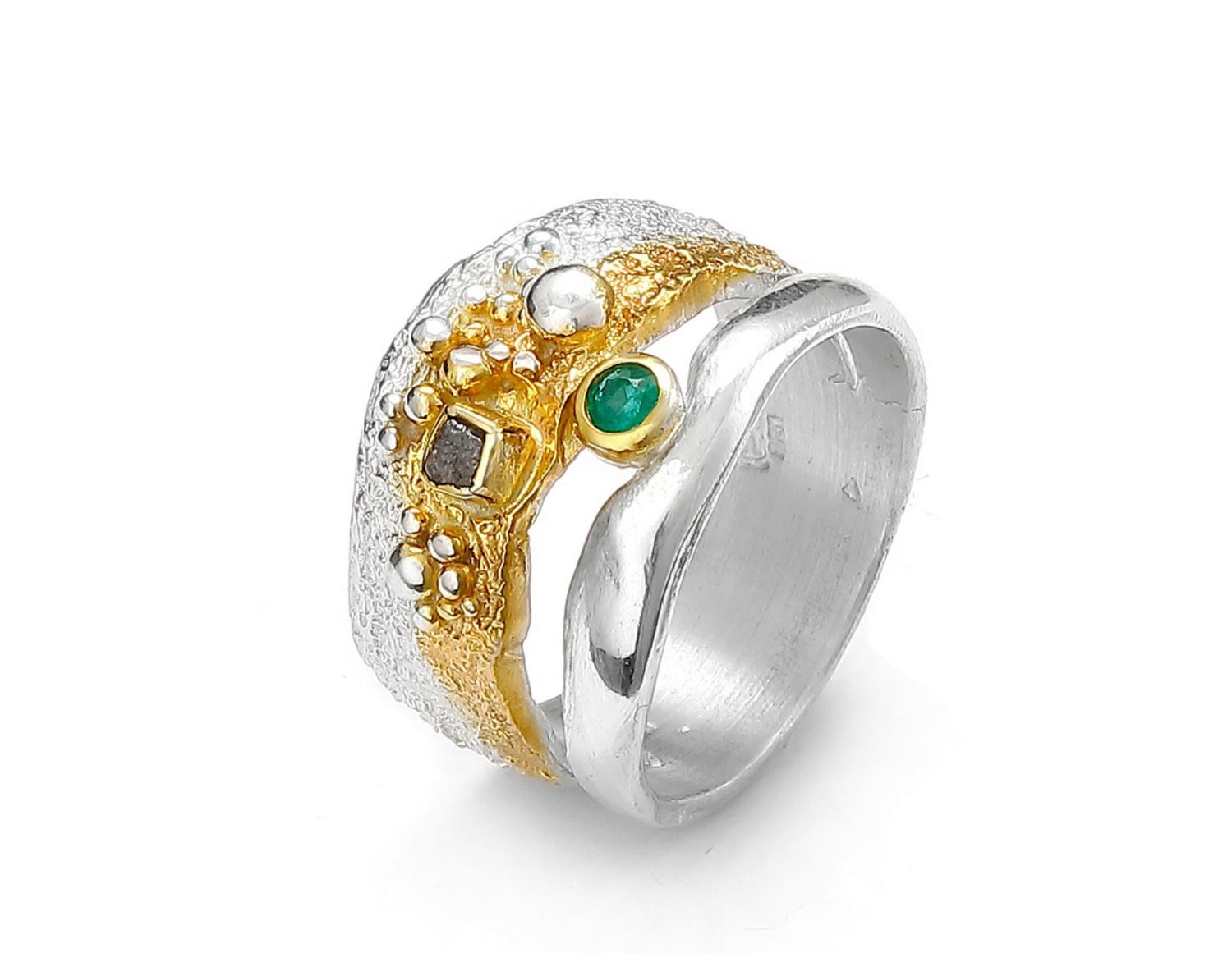 Rough Diamond & Emerald Designer Ring