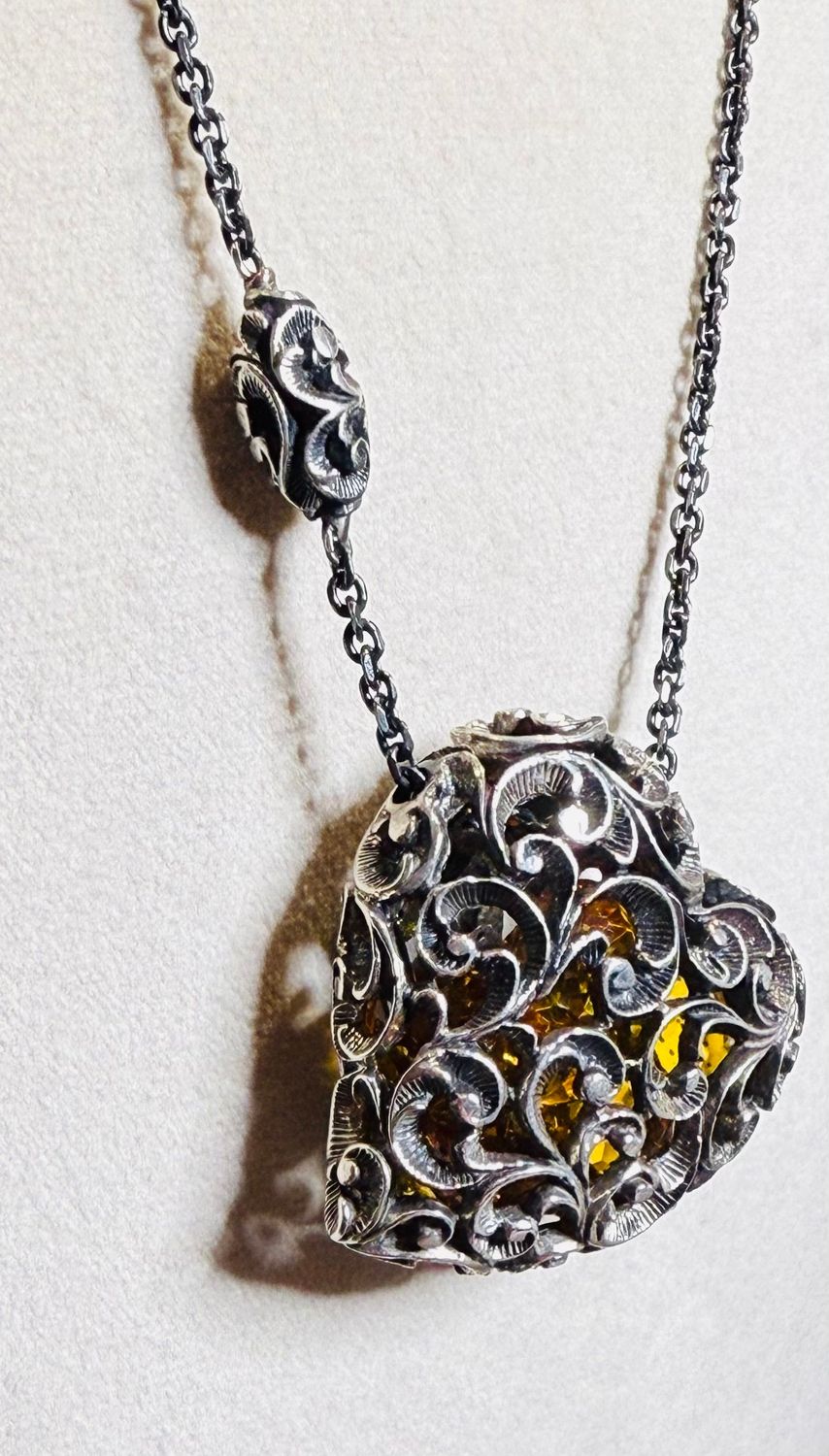 Carved Silver Heart with Citrine Inside