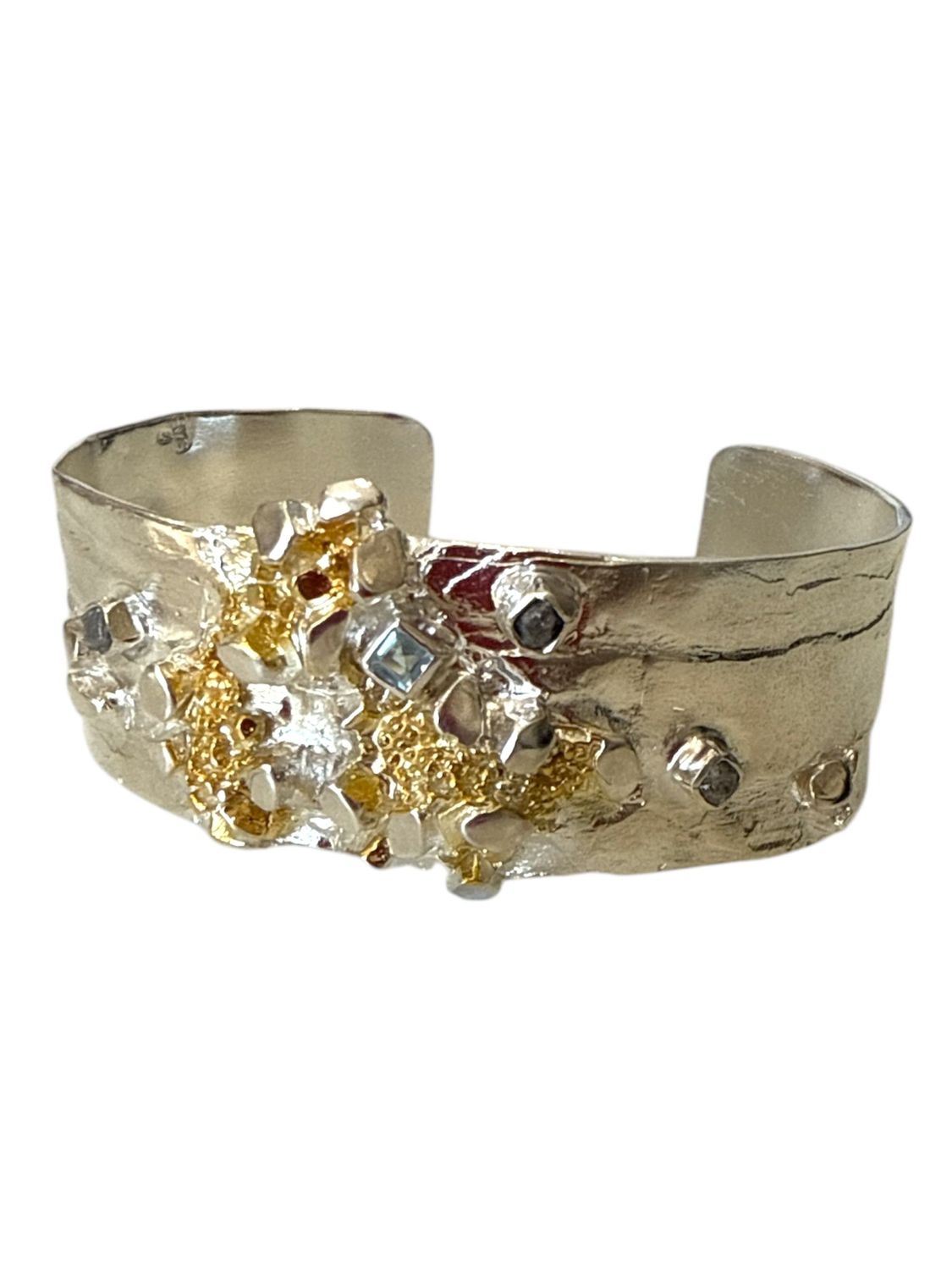 Contemporary blue topaz & rough diamond bracelet