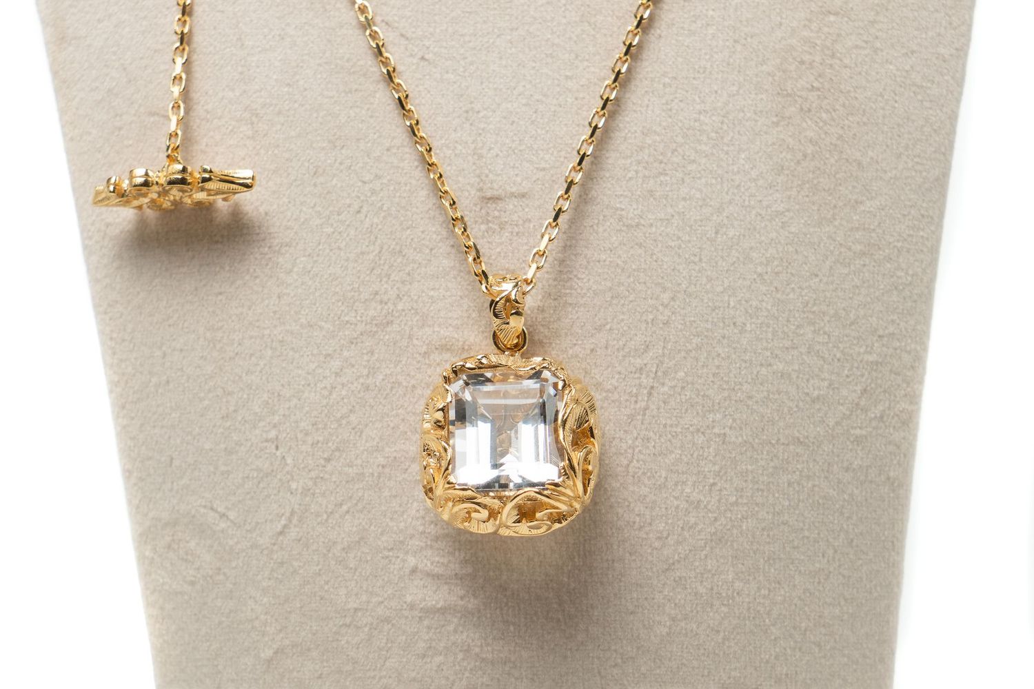 Gold Necklace with Large Rock Crystal