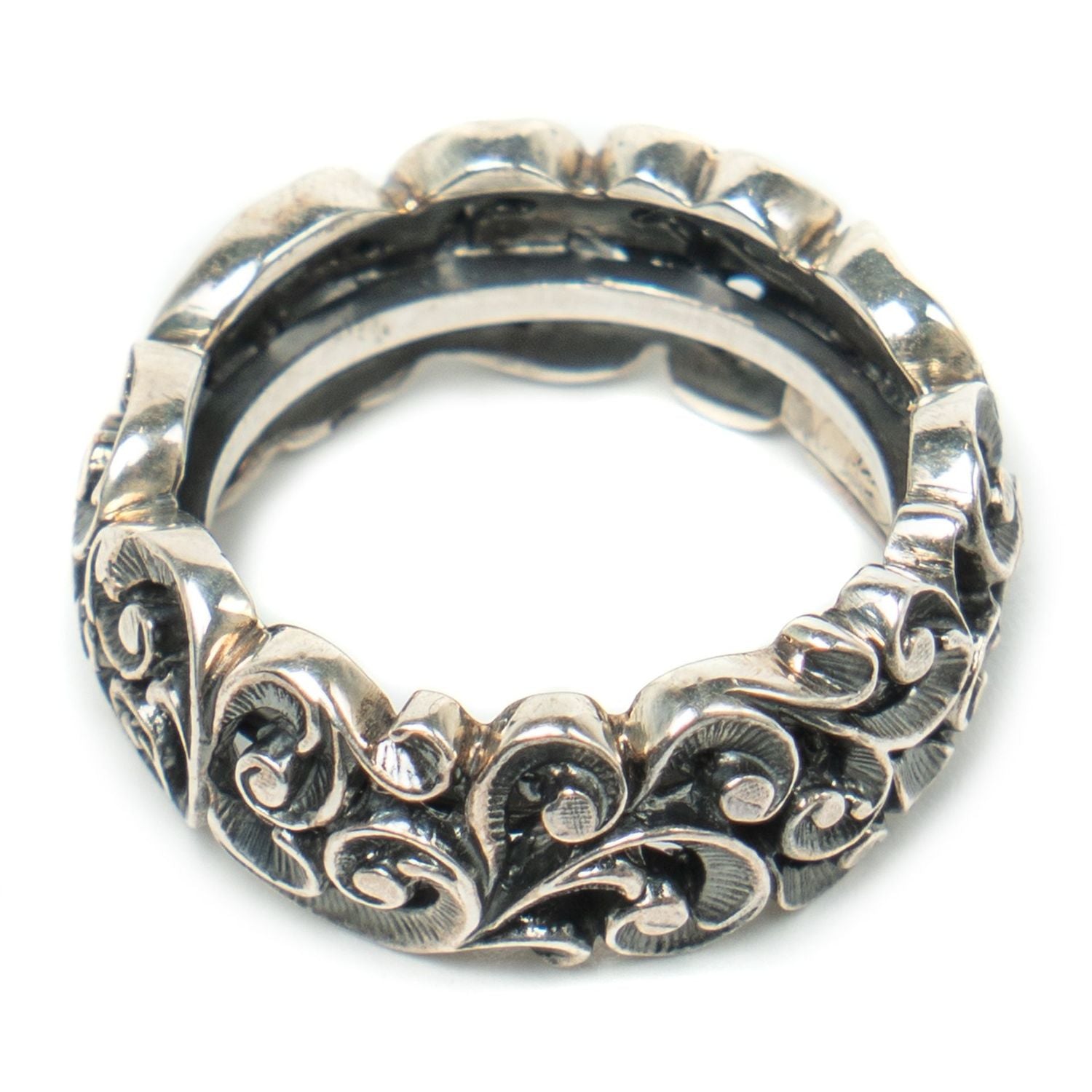 Carved Silver Band Ring