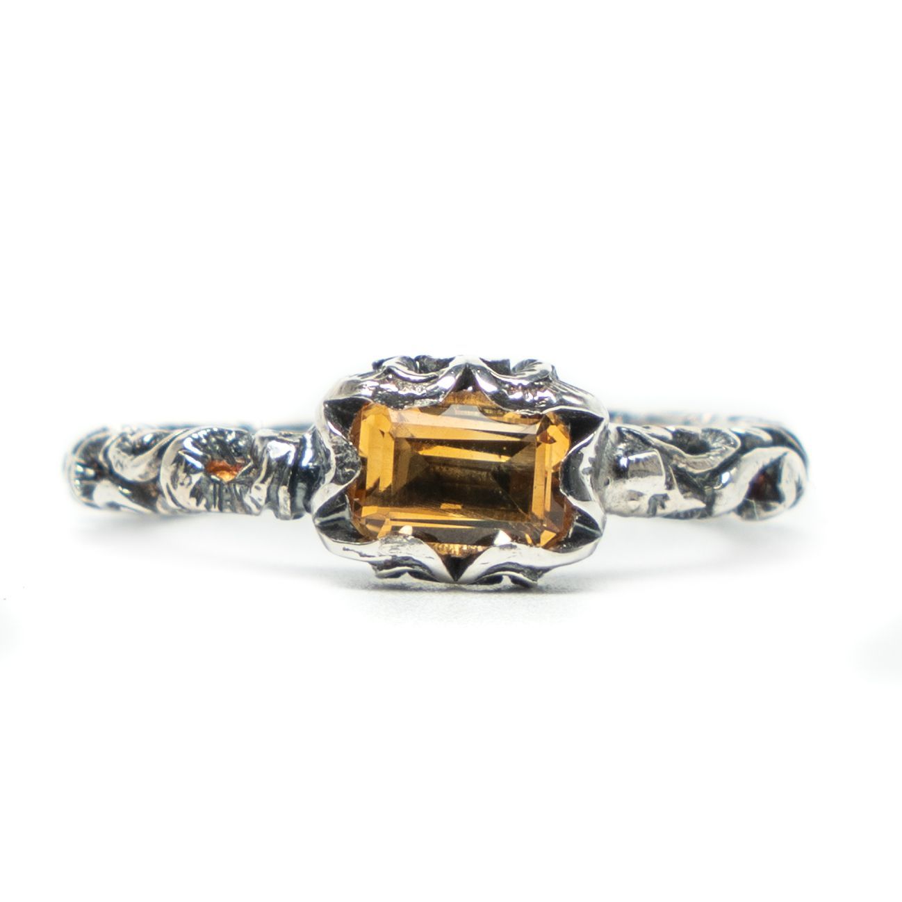 Citrine Silver Carved Ring