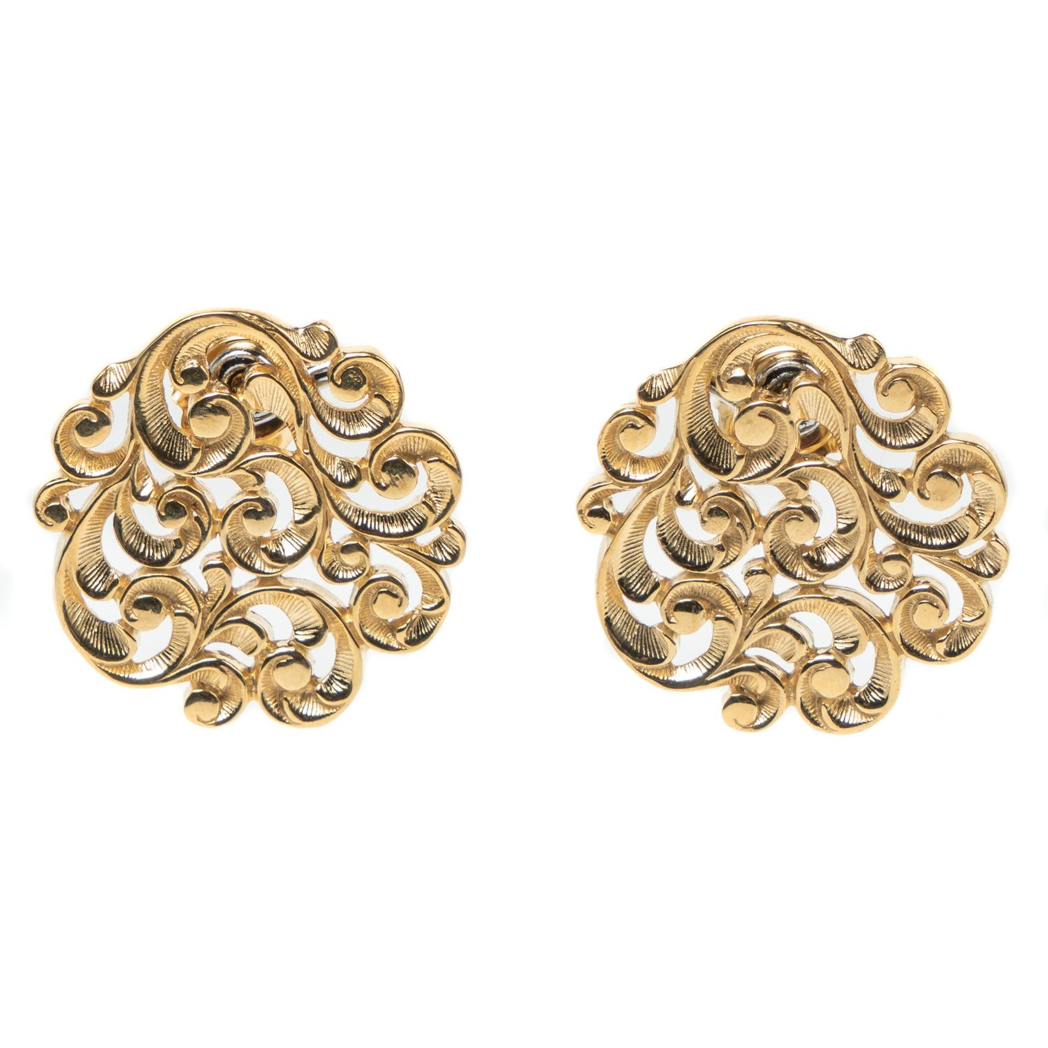 Gold rosette design engraved earrings
