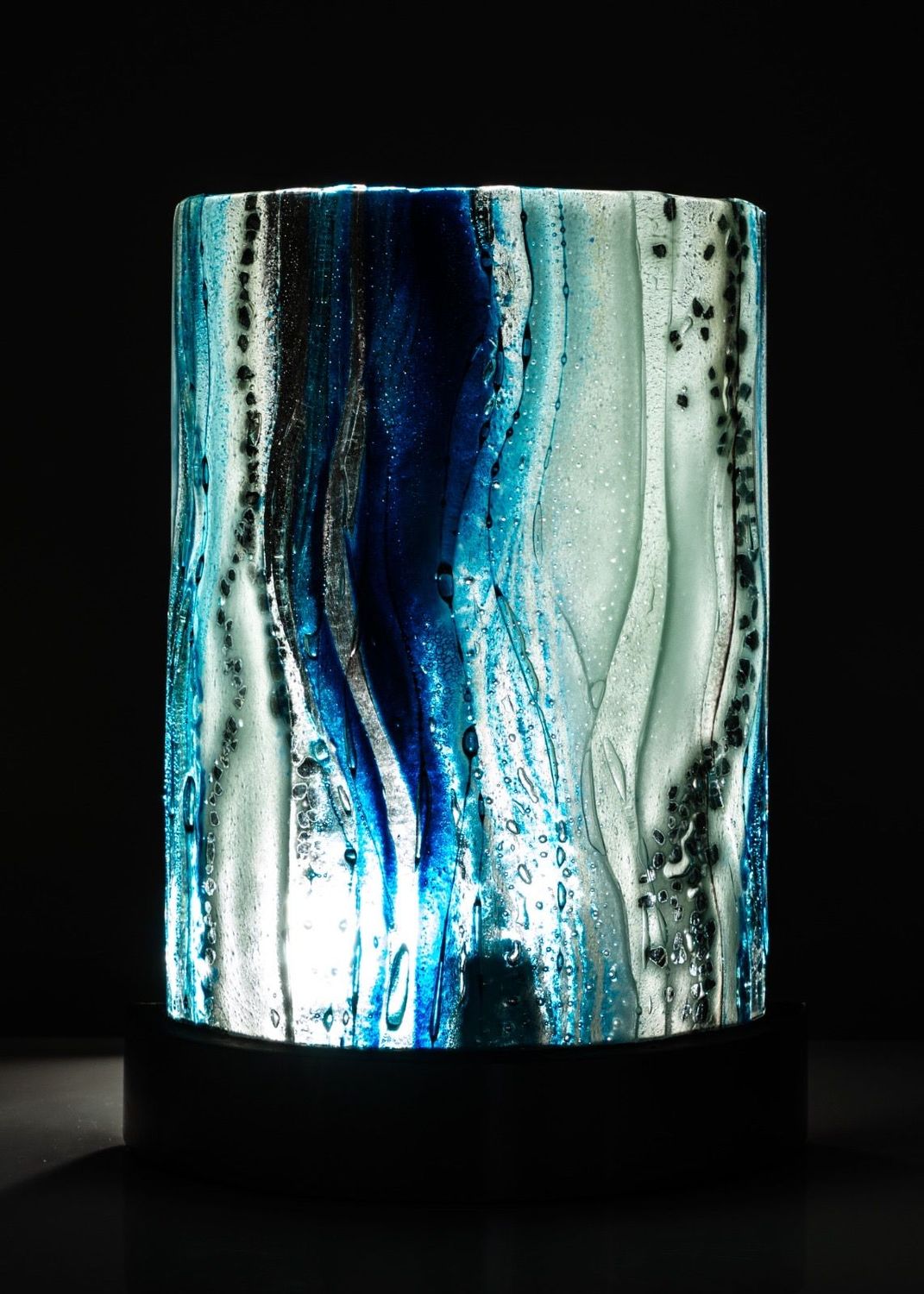 Fused Glass aqua blue Lamp