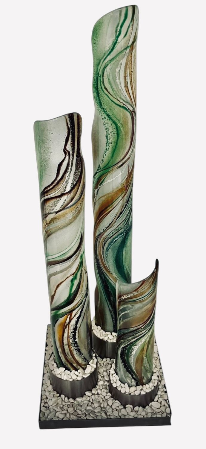 Set of three glass columns,greens