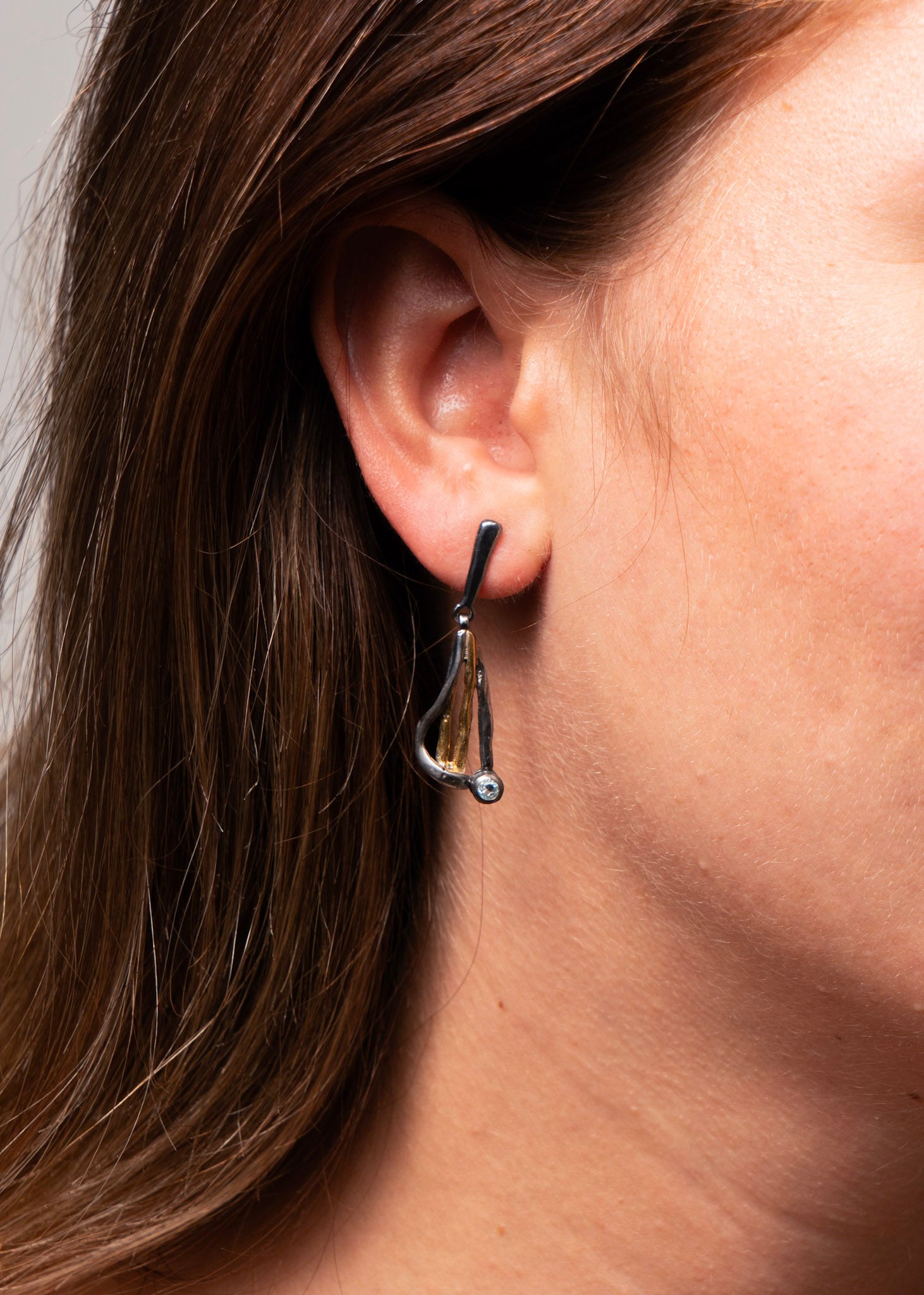 Eva Stone Blue Topaz Sterling Silver, Oxidised Silver & Gold Vermeil Drop Earrings.