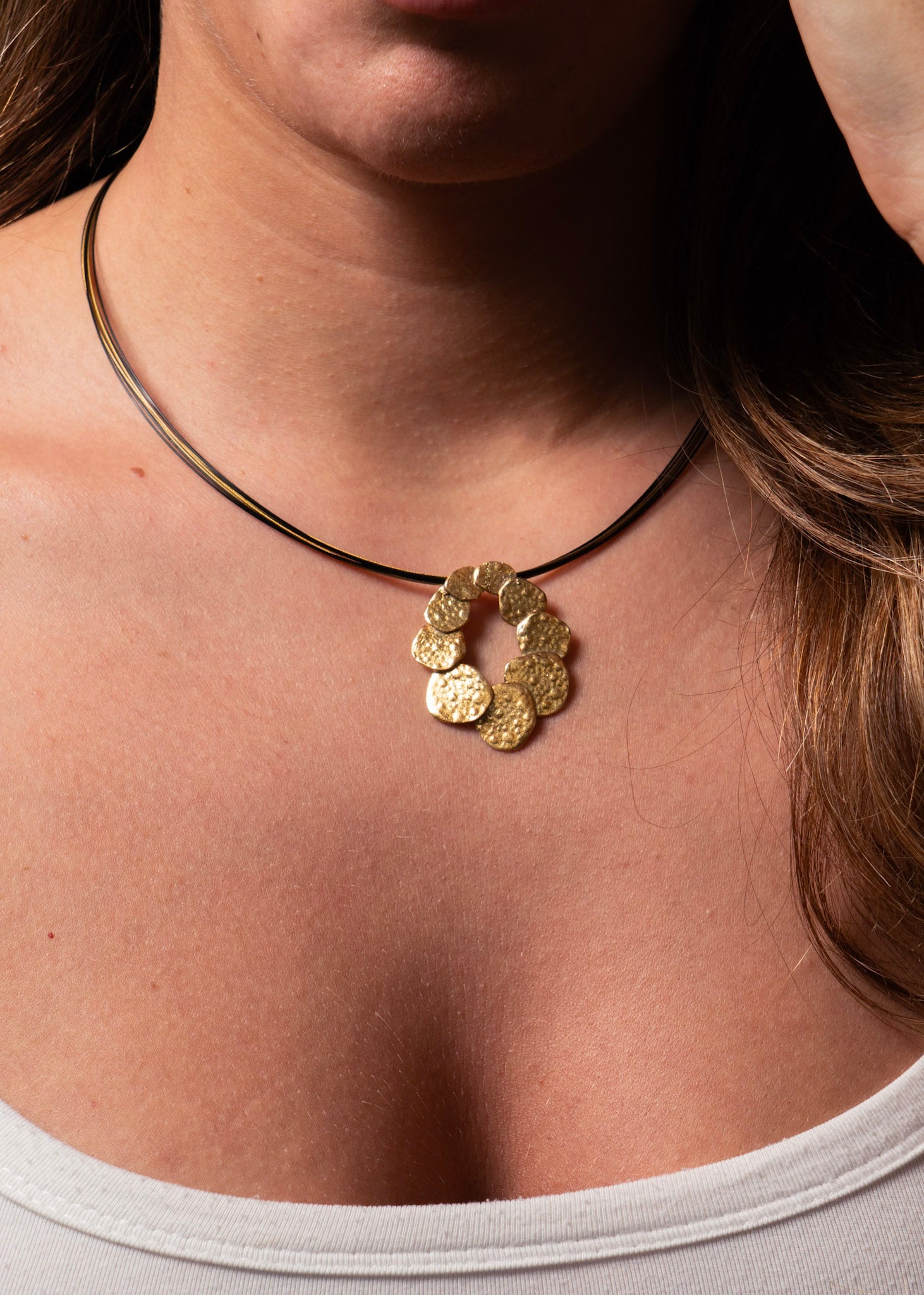 Eva Stone Gold Vermeil Textured Circle Pendant Necklace