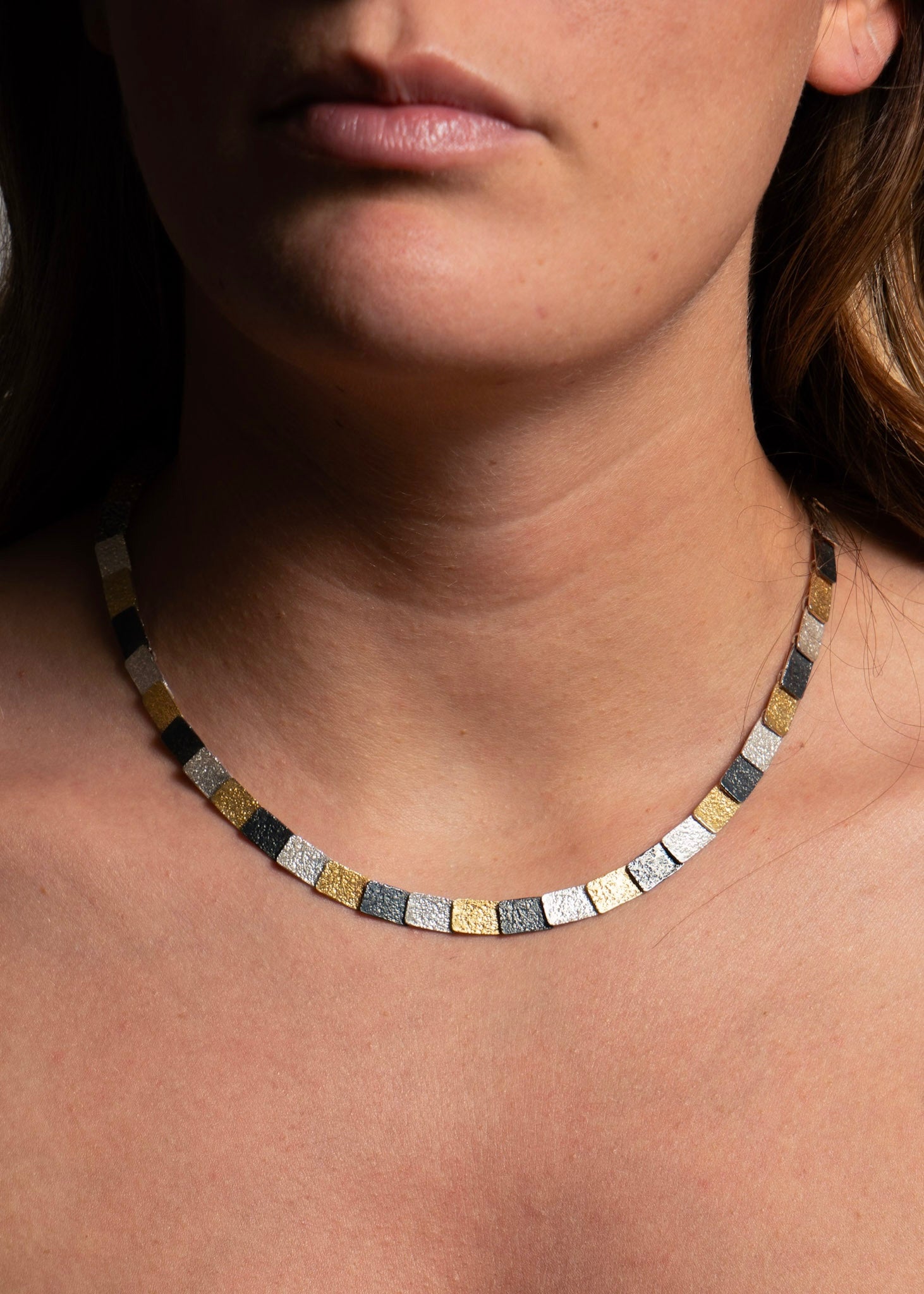 Eva Stone Oxidised Silver & Gold Vermeil Geometric Necklace