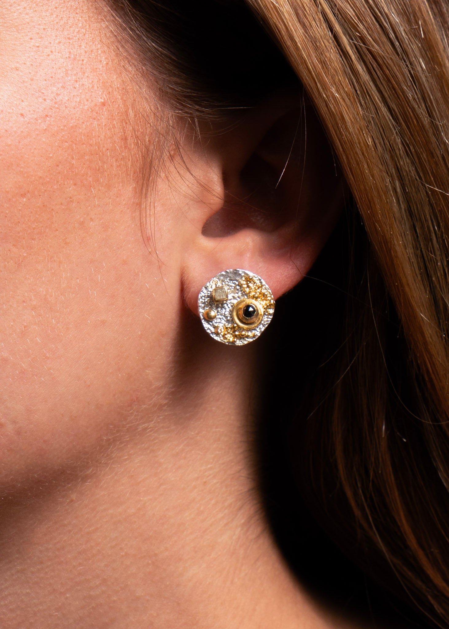 Eva Stone Black Diamond Textured Disc Earrings