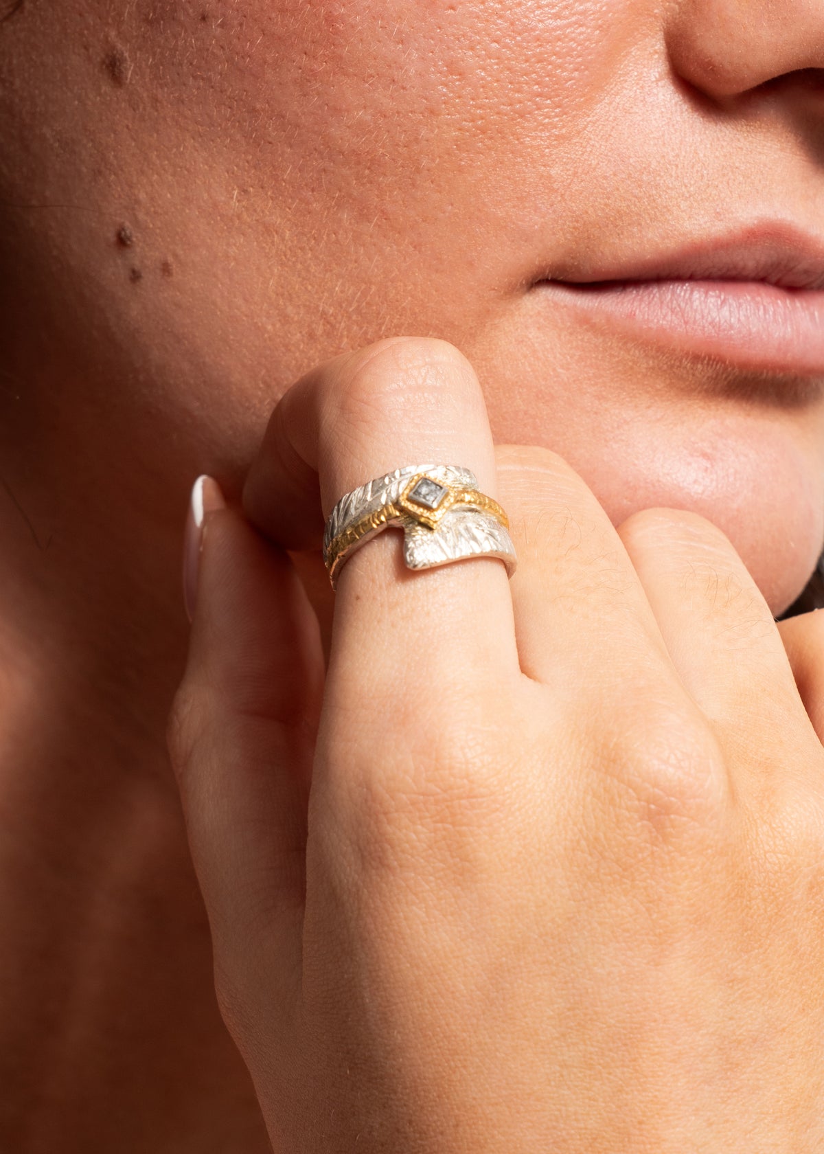 Rough Diamond, Sterling Silver & Gold Vermeil Statement Ring