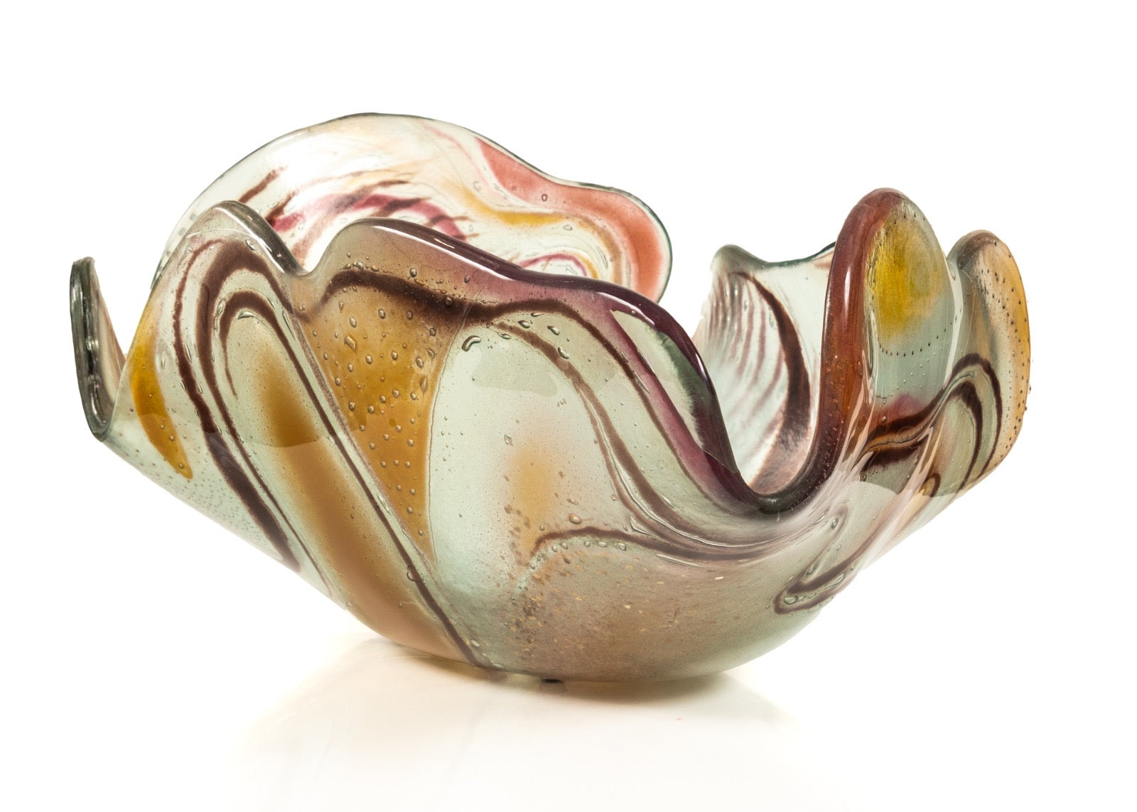 Glass bowl with marbled design on a white background