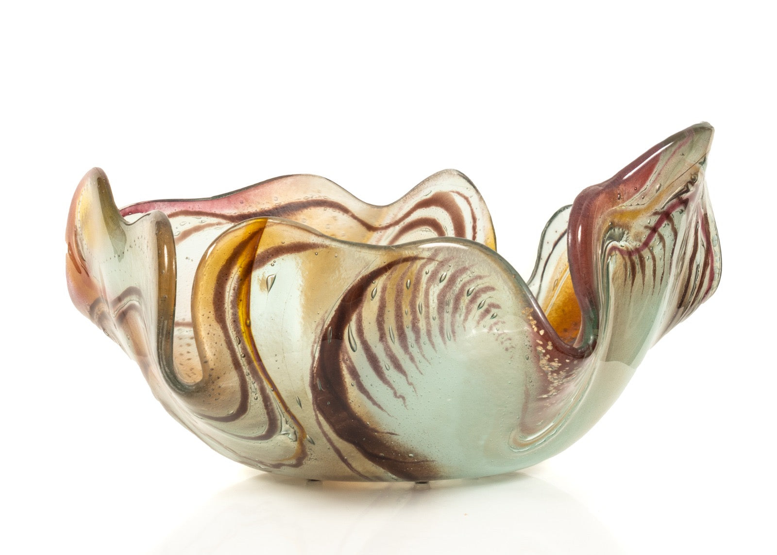 Glass bowl with wavy design on a white background