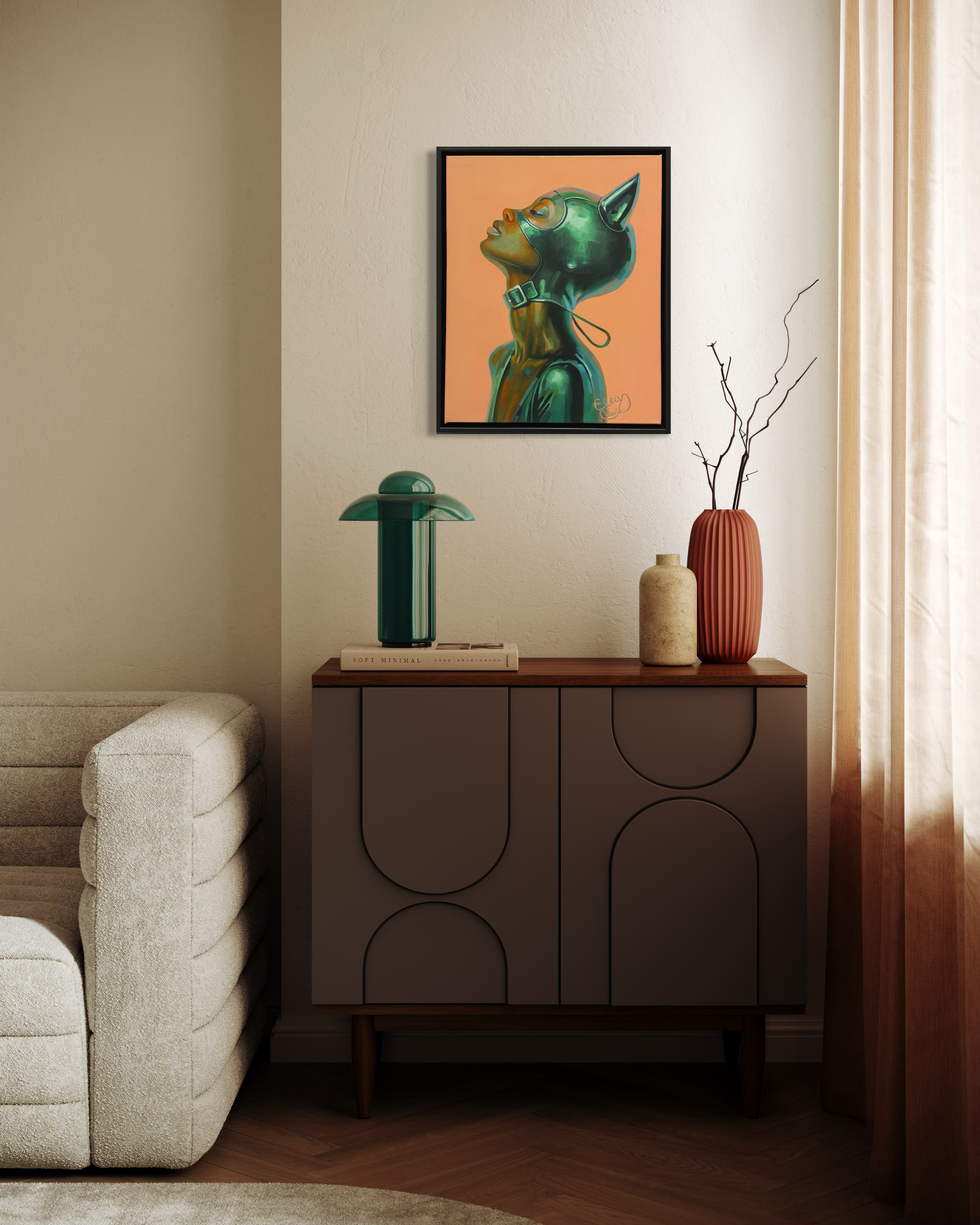 Modern interior with white wall and Ella Nicole original hung central
