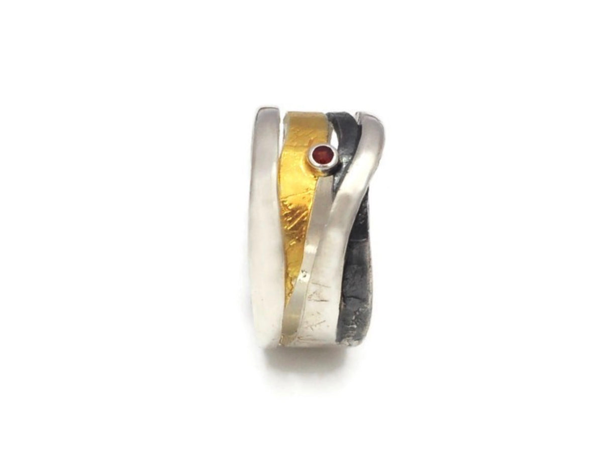 Aurora Garnet Statement Ring in Sterling Silver & Gold Vermeil