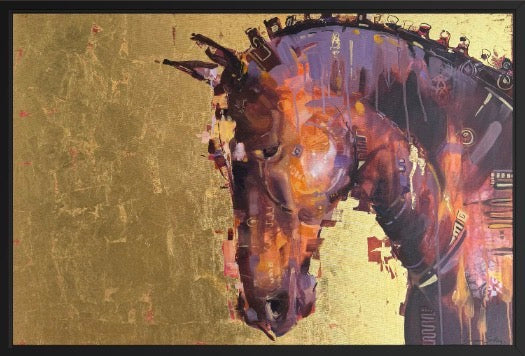 Colorful horse on a 24kt gold leaf background