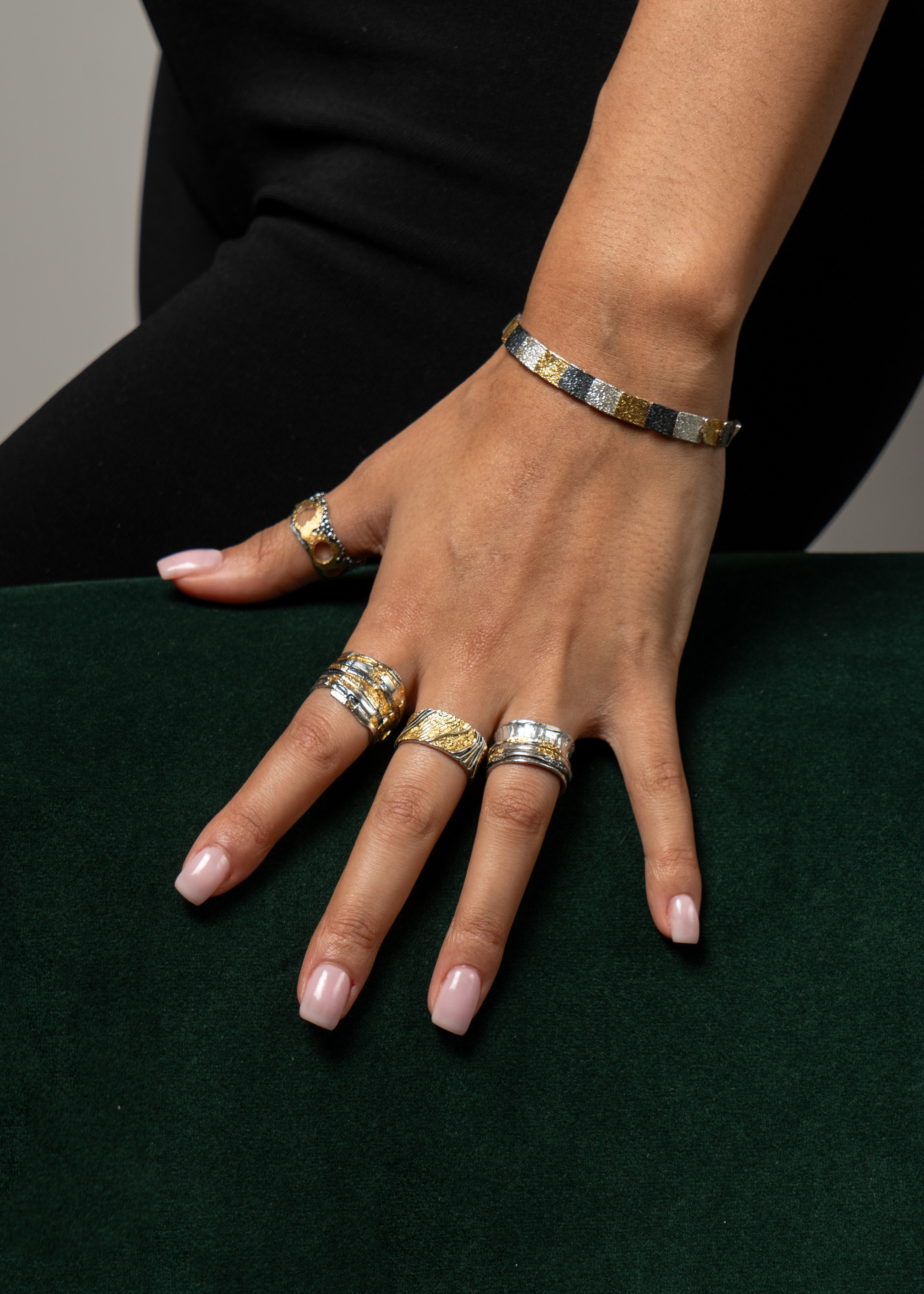 Eva Stone Silver, Gold Vermeil & Oxidised Silver Bracelet