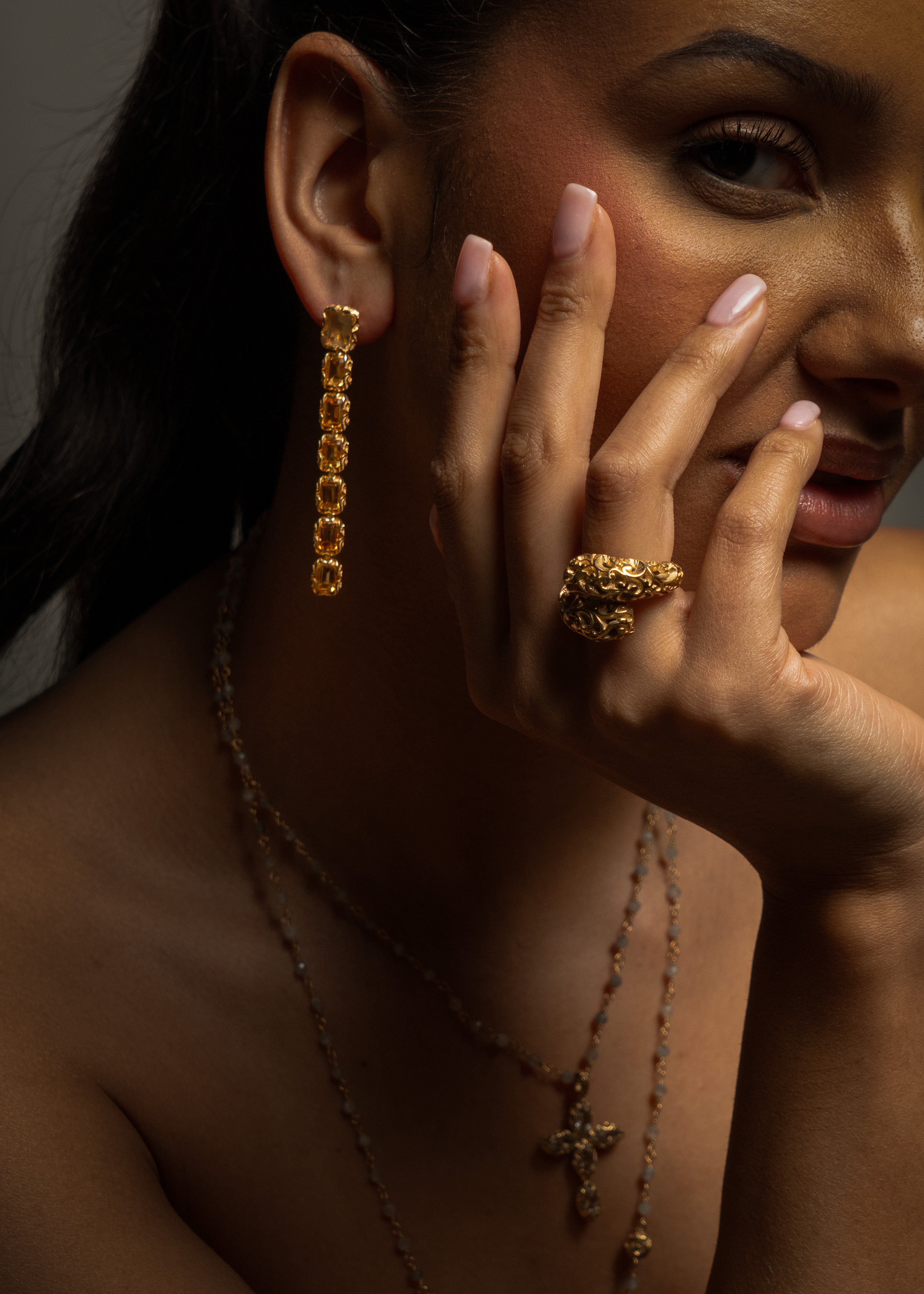 Maria e Luisa Citrine Gold Drop Earrings in Gold Vermeil