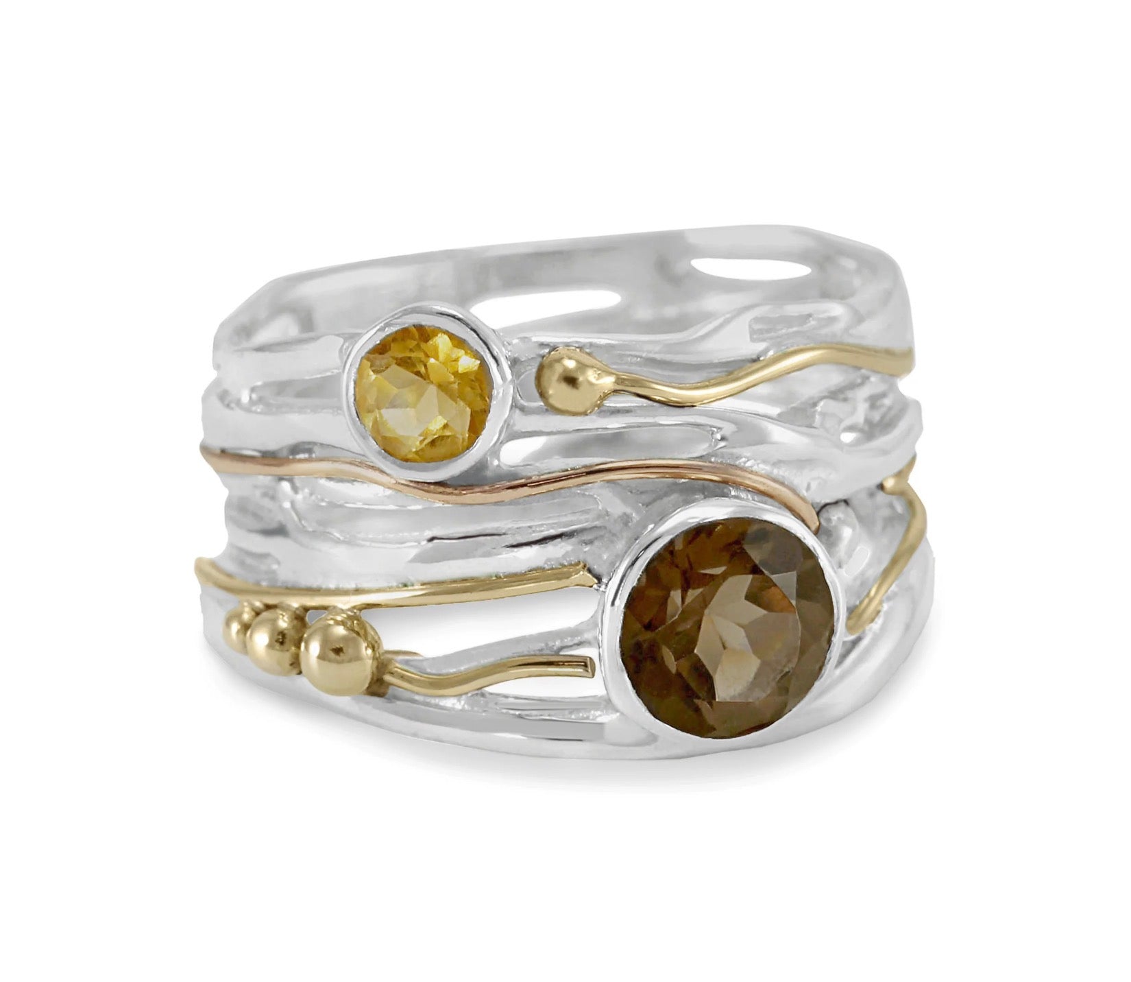 Smoky Quartz & Citrine Silver Ring