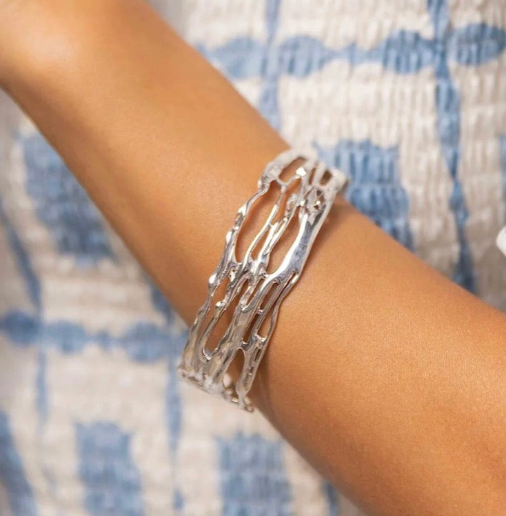 Organic Sterling Silver Hinged Bangle