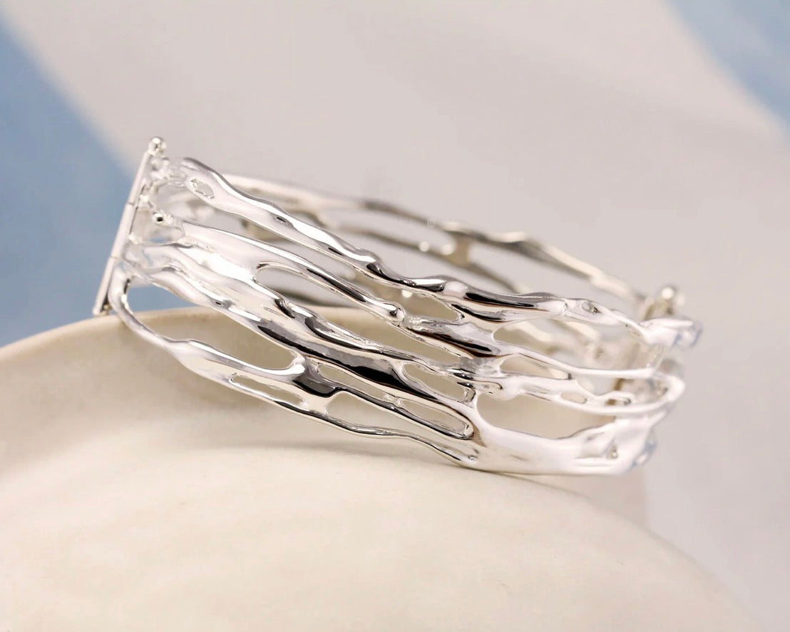 Organic Sterling Silver Hinged Bangle