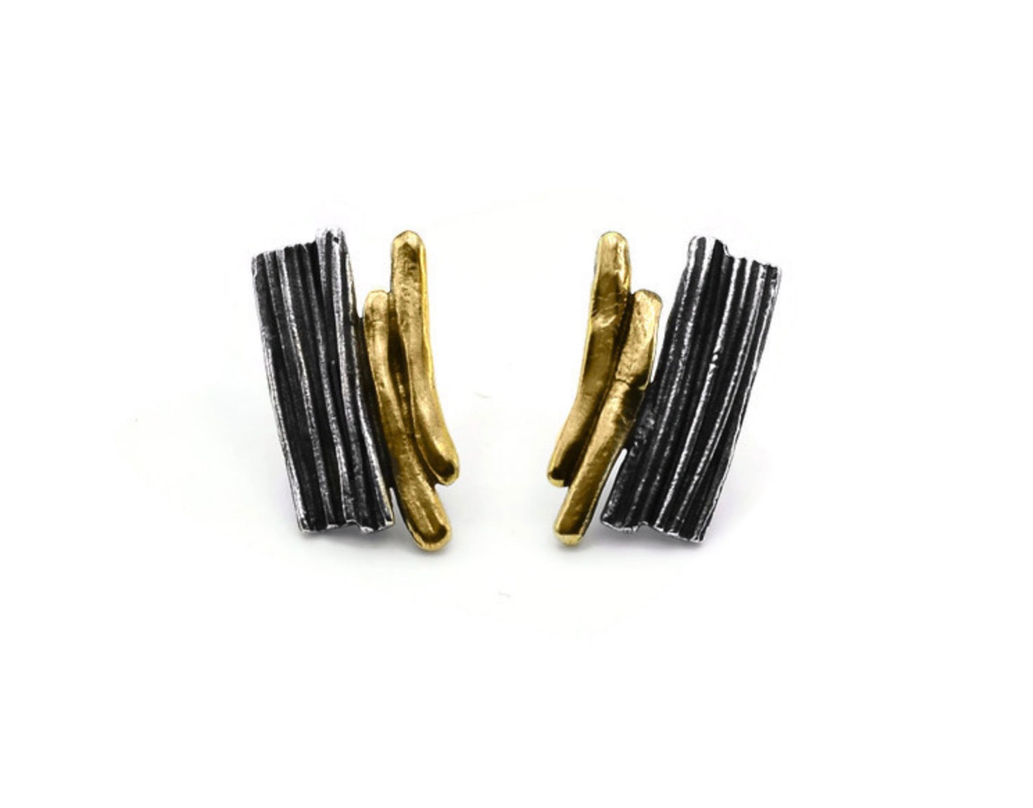Textured Silver & Gold Vermeil Stud Earrings