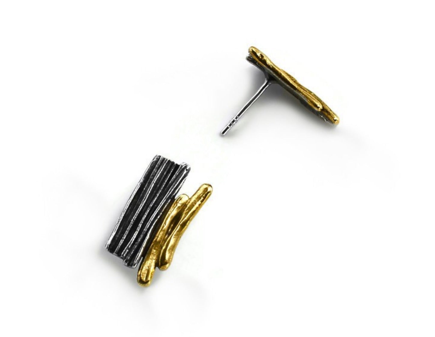 Textured Silver & Gold Vermeil Stud Earrings