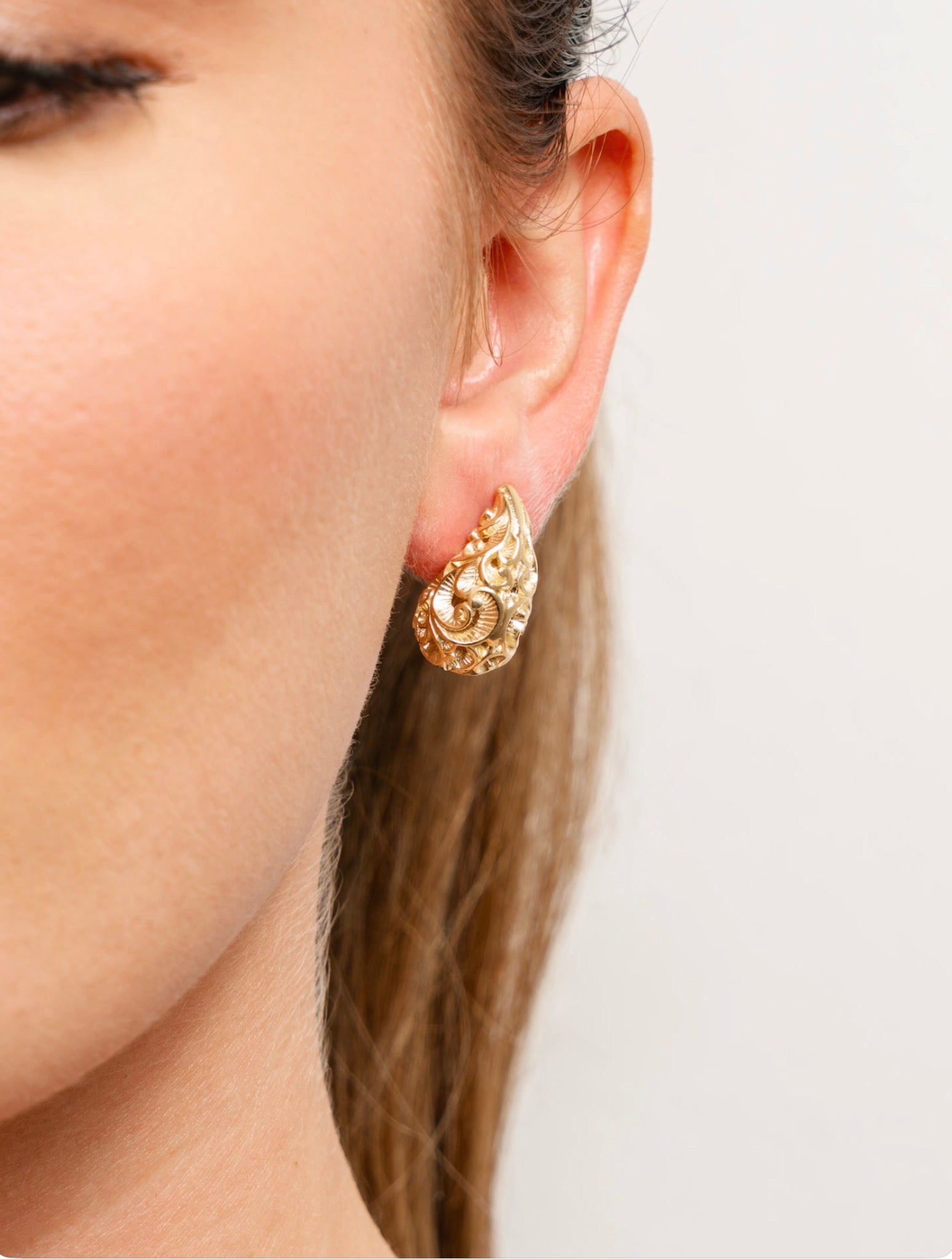 Gold Engraved Italian Designer Earrings
