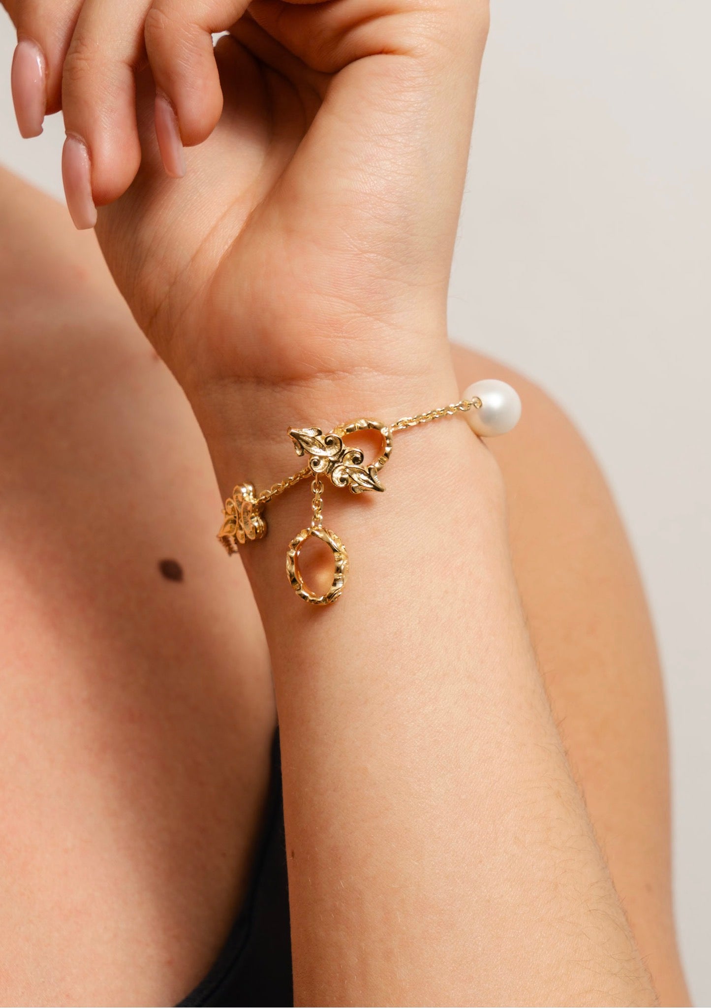 Ornate Baroque - Inspired Gold & Pearl Bracelet