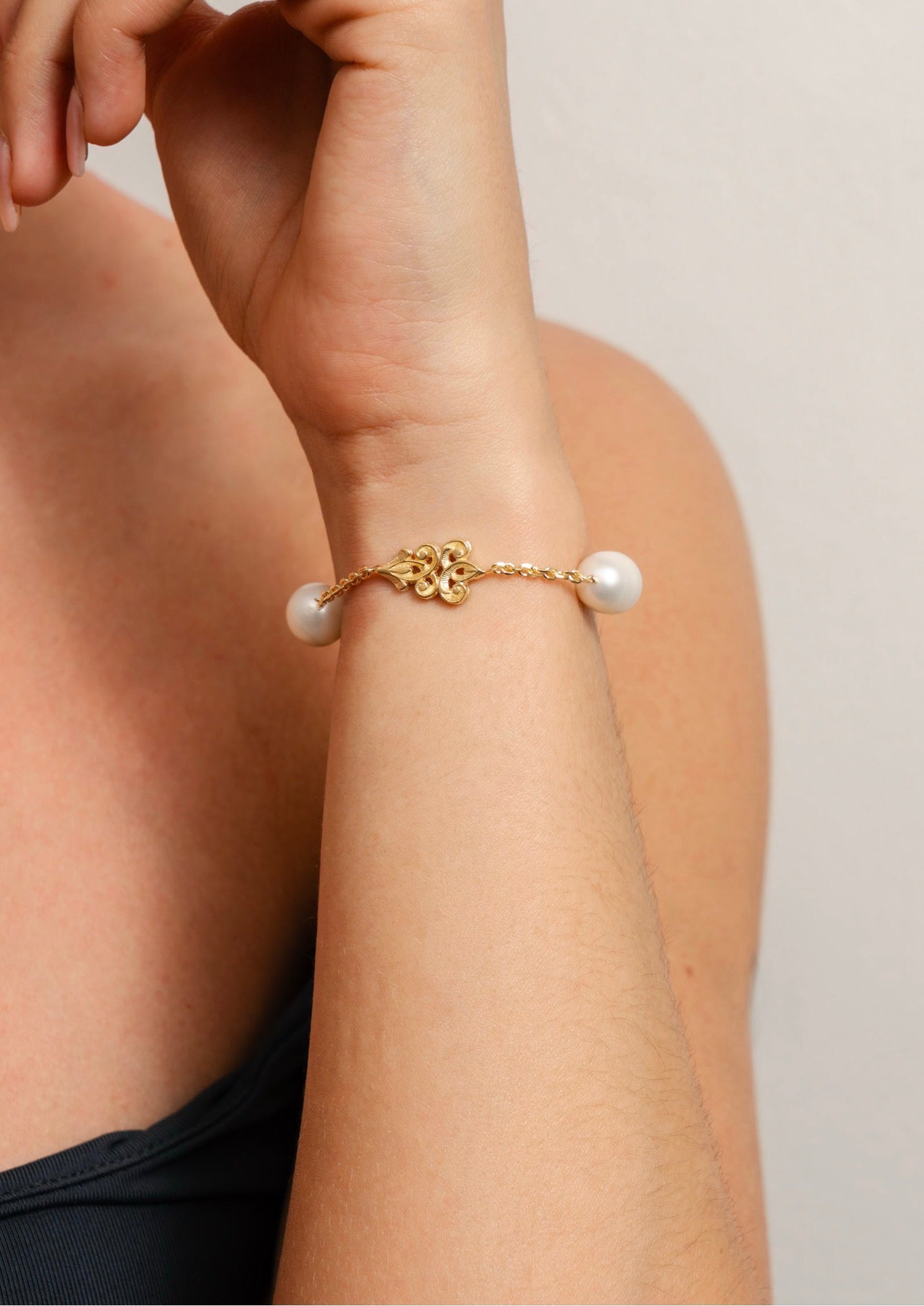 Ornate Baroque - Inspired Gold & Pearl Bracelet