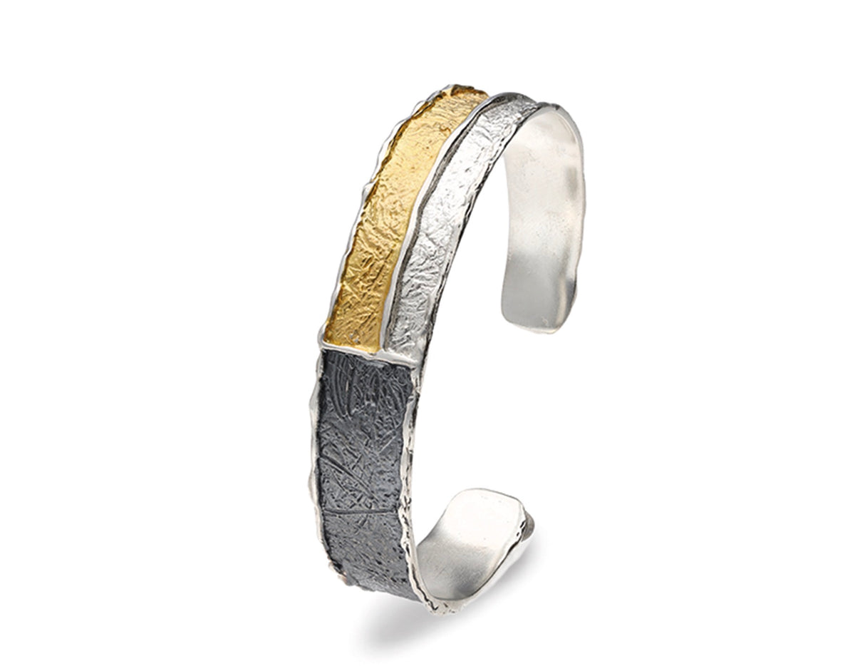 Narrow Textured Silver & Gold Vermeil Cuff Bangle – Eva Stone