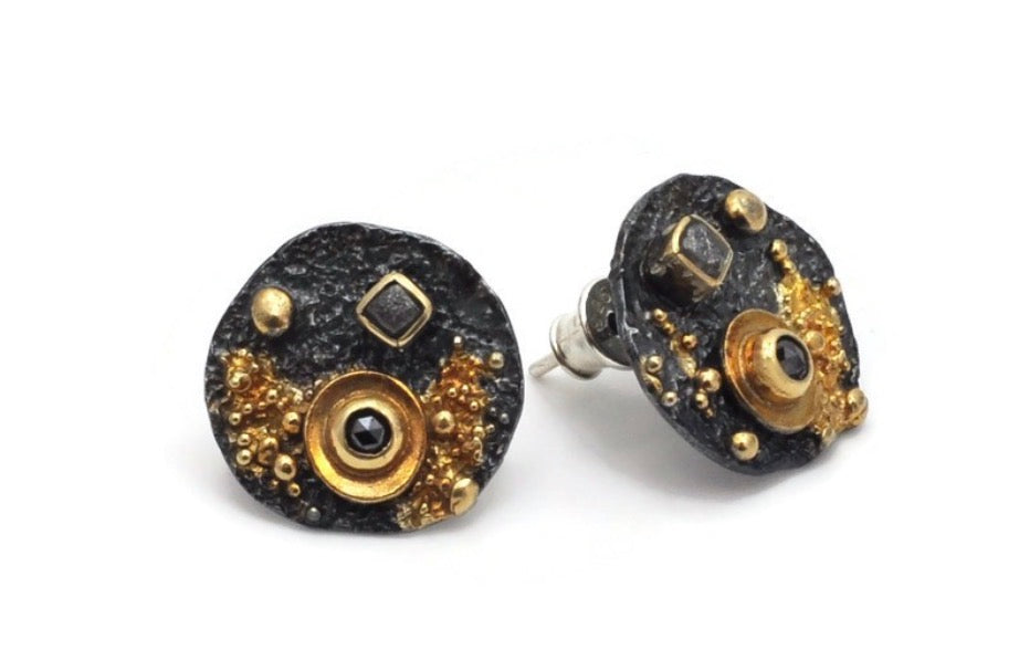 Eva Stone Black Diamond & Gold Vermeil Stud Earrings