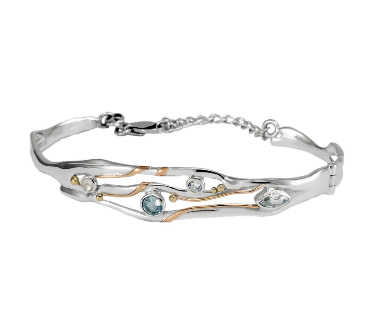 Blue Topaz and Pearl Sterling Silver Bracelet