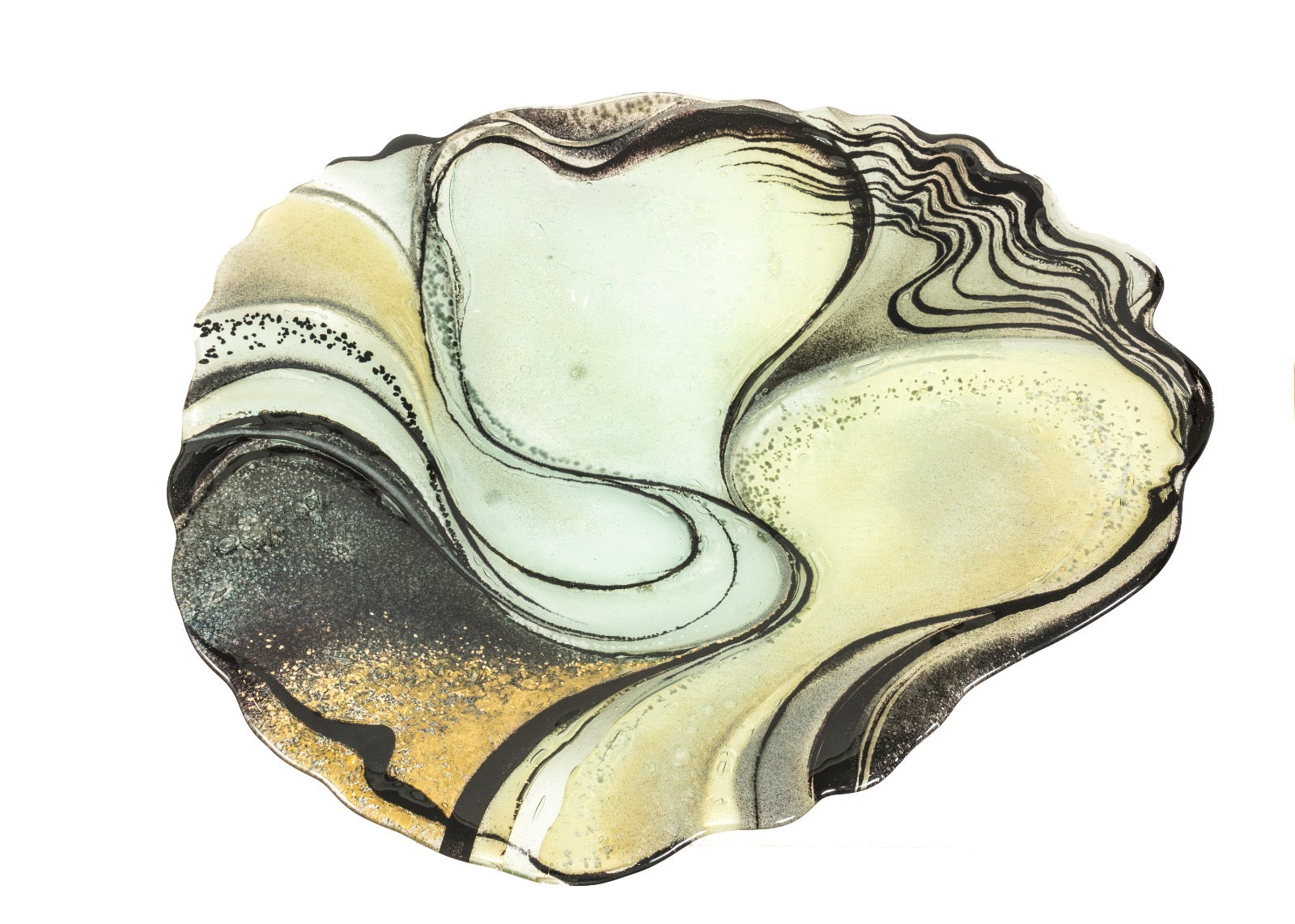 Marbled glass with swirl patterns on a white background