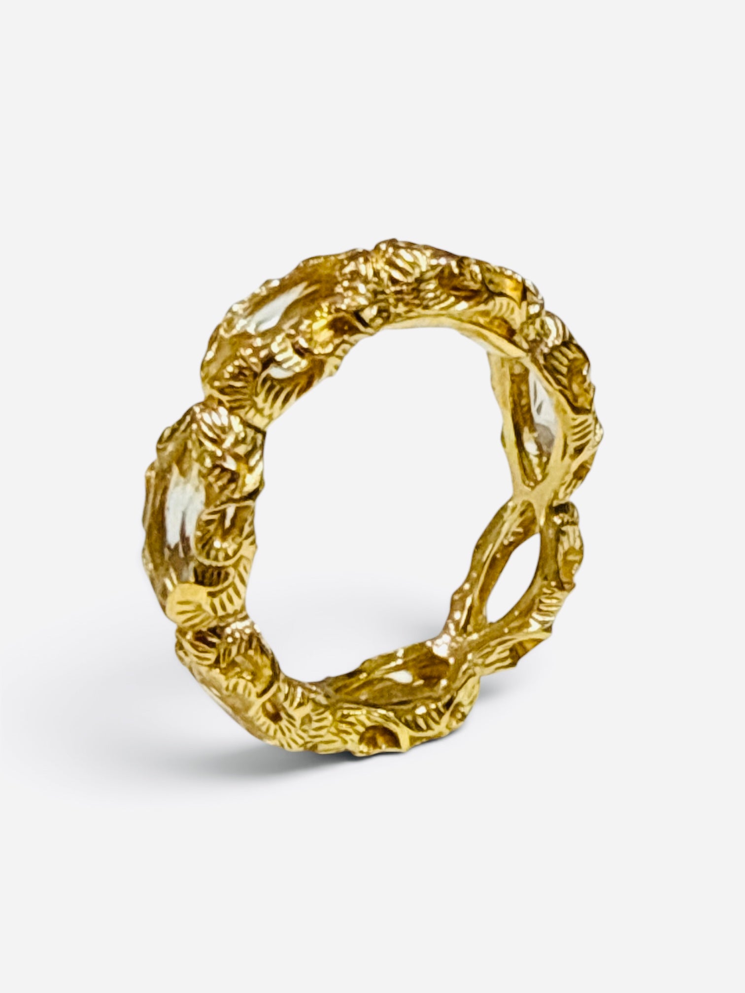 Rock Crystal Engraved Gold Ring