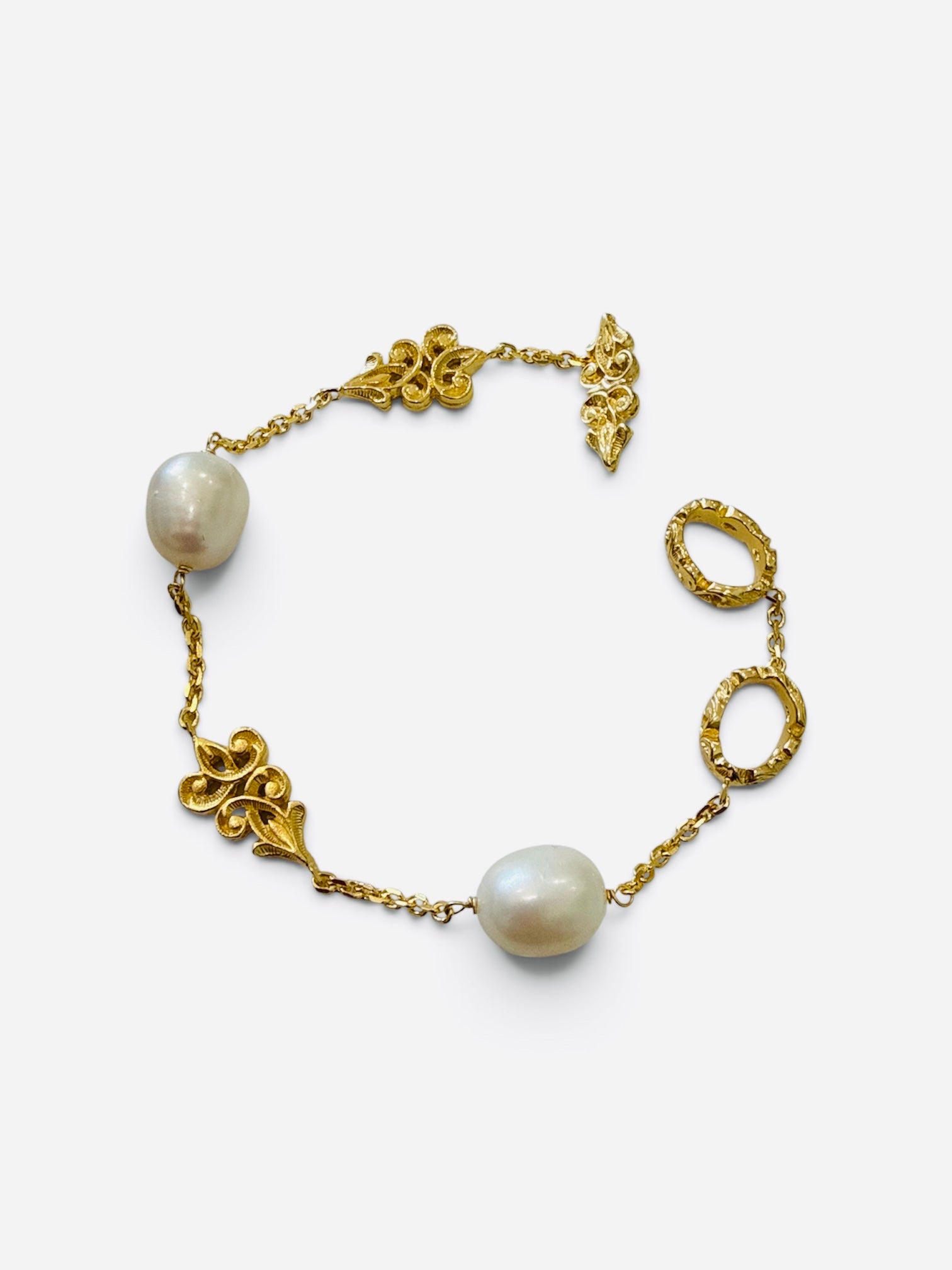 Ornate Baroque - Inspired Gold & Pearl Bracelet