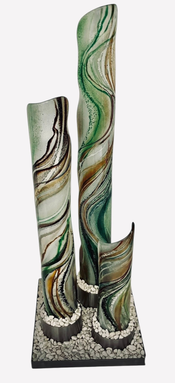 Set of Three Glass Columns- Green